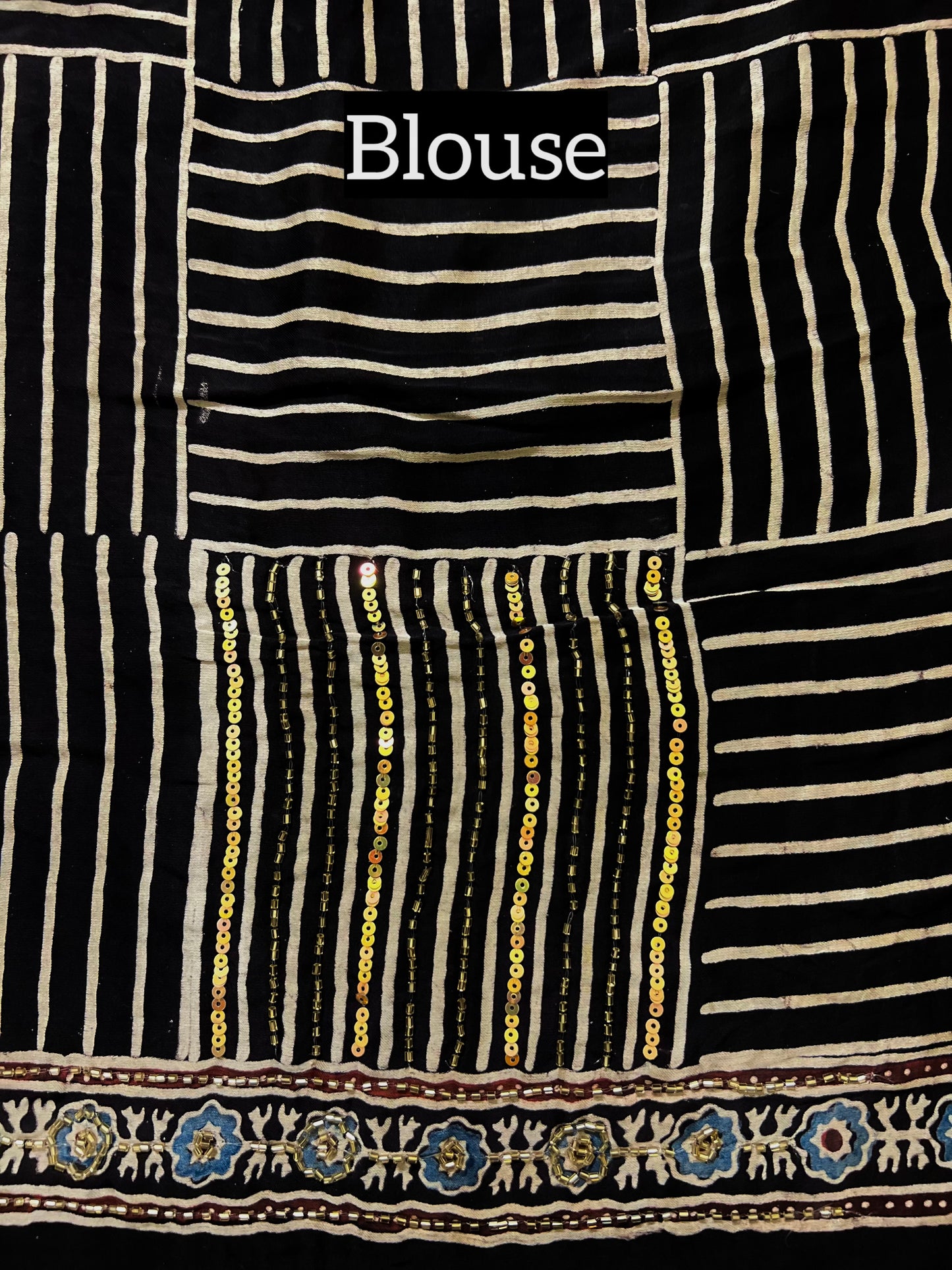 NIGHT BLOSSOM - Pure Modal Ajrakh Hand Embroidered Saree