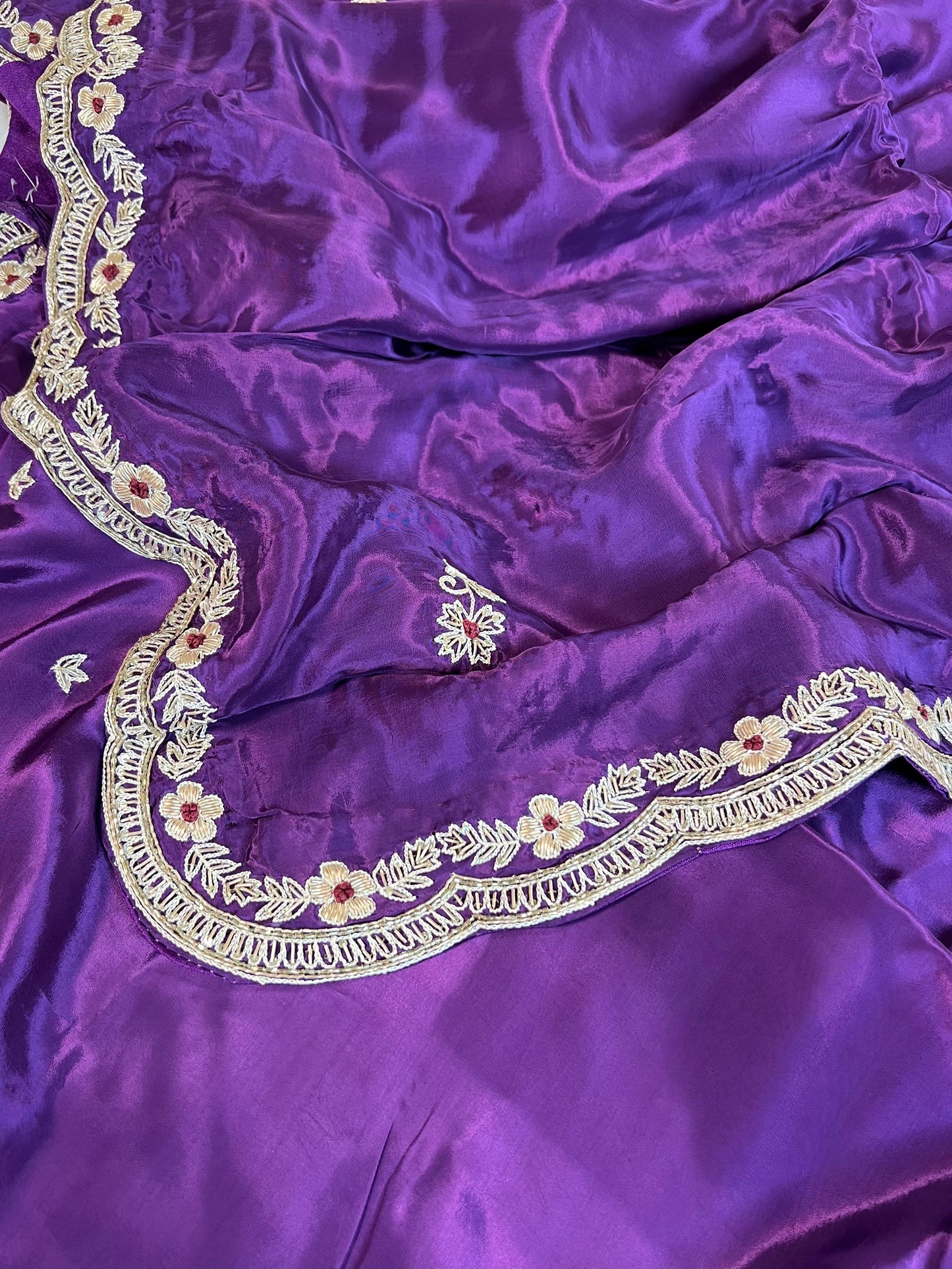 Purple Zardosi Embroidered Crepe Designer Saree with Unstitched Blouse