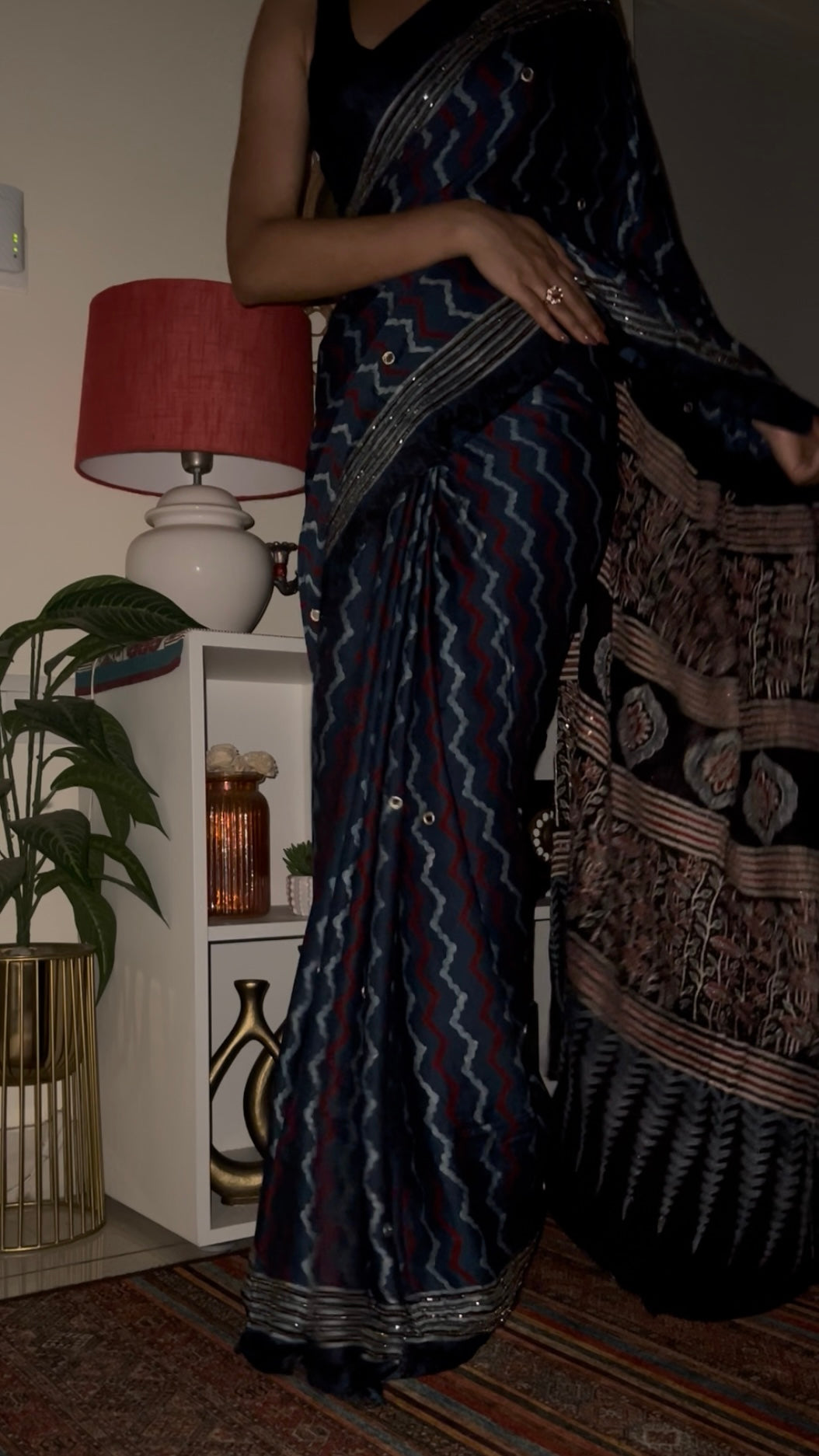 BLUE MIRAGE - Pure Modal Ajrakh Hand Embroidered Saree