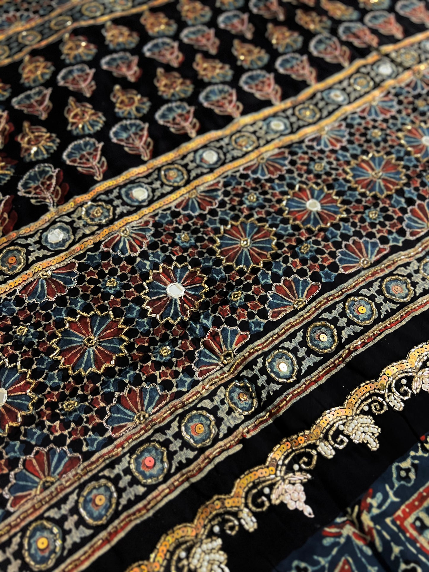 BLUEBELL MUSE - Pure Modal Ajrakh Hand Embroidered Saree