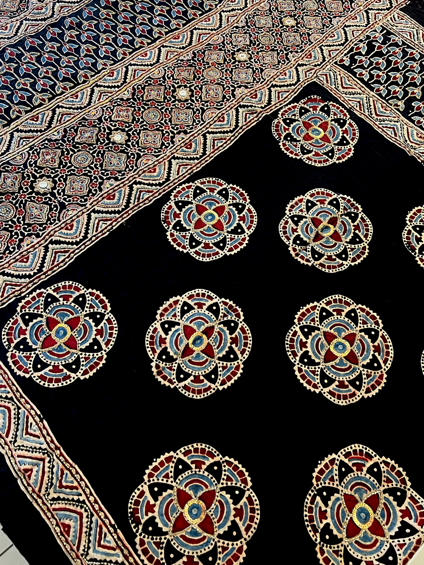 NIGHT LILY - Pure Modal Ajrakh Hand Embroidered Saree