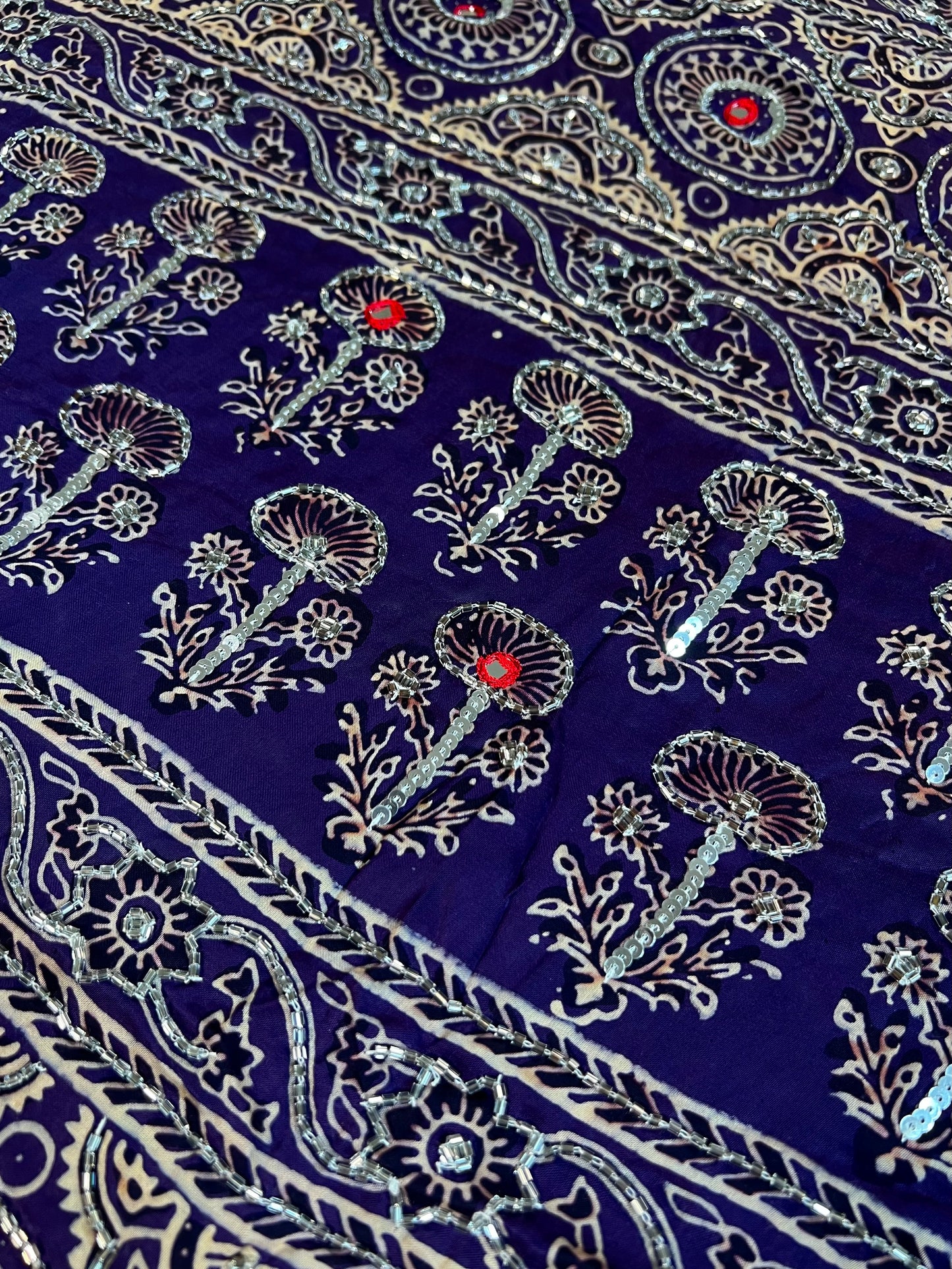 PURPLE STARDUST - Pure Modal Ajrakh Hand Embroidered Saree