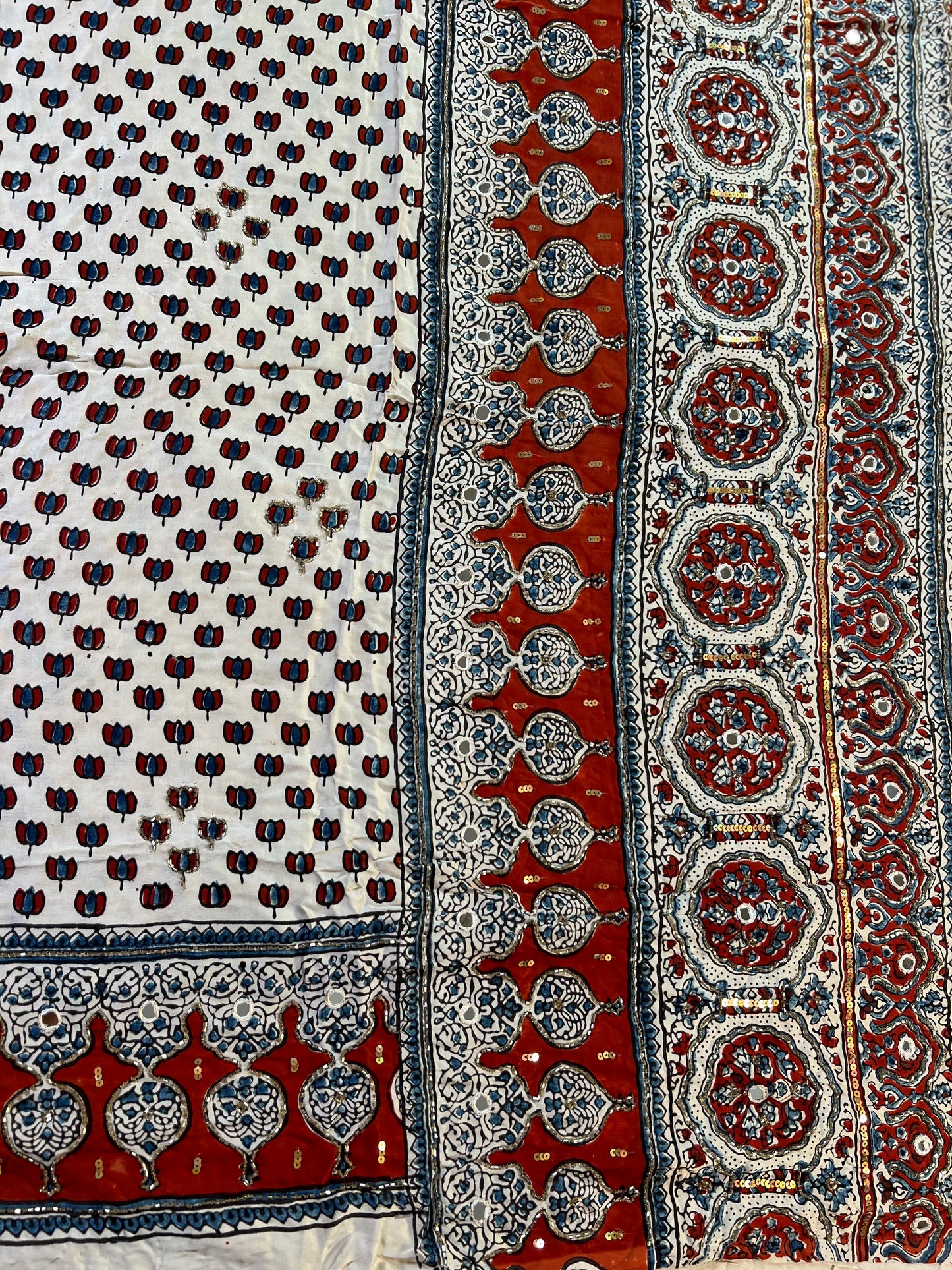 IVORY RANI - Pure Modal Ajrakh Hand Embroidered Saree