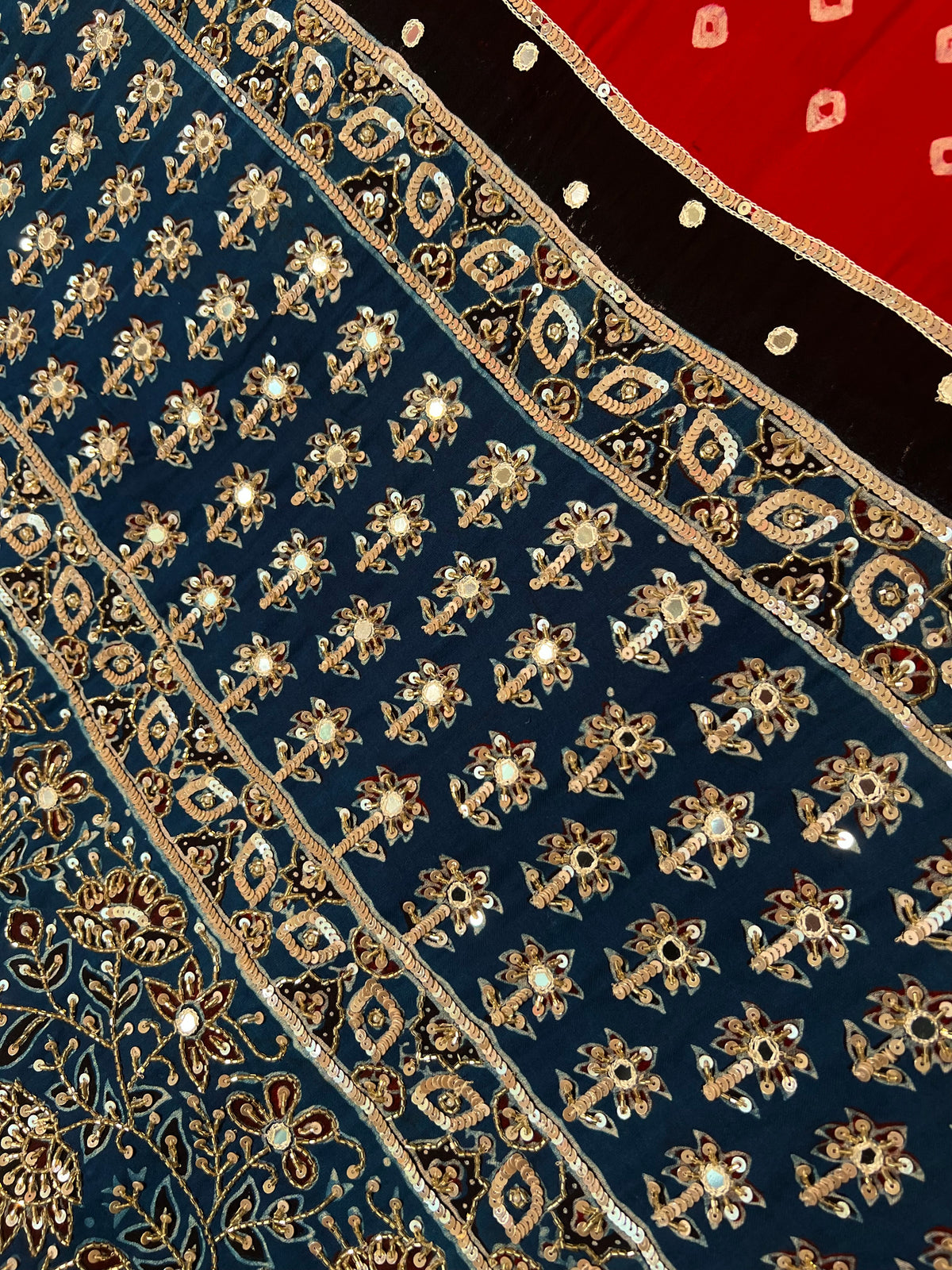 RED ROYALE BANDHANI - Pure Modal Bandhani Ajrakh Hand Embroidered Saree