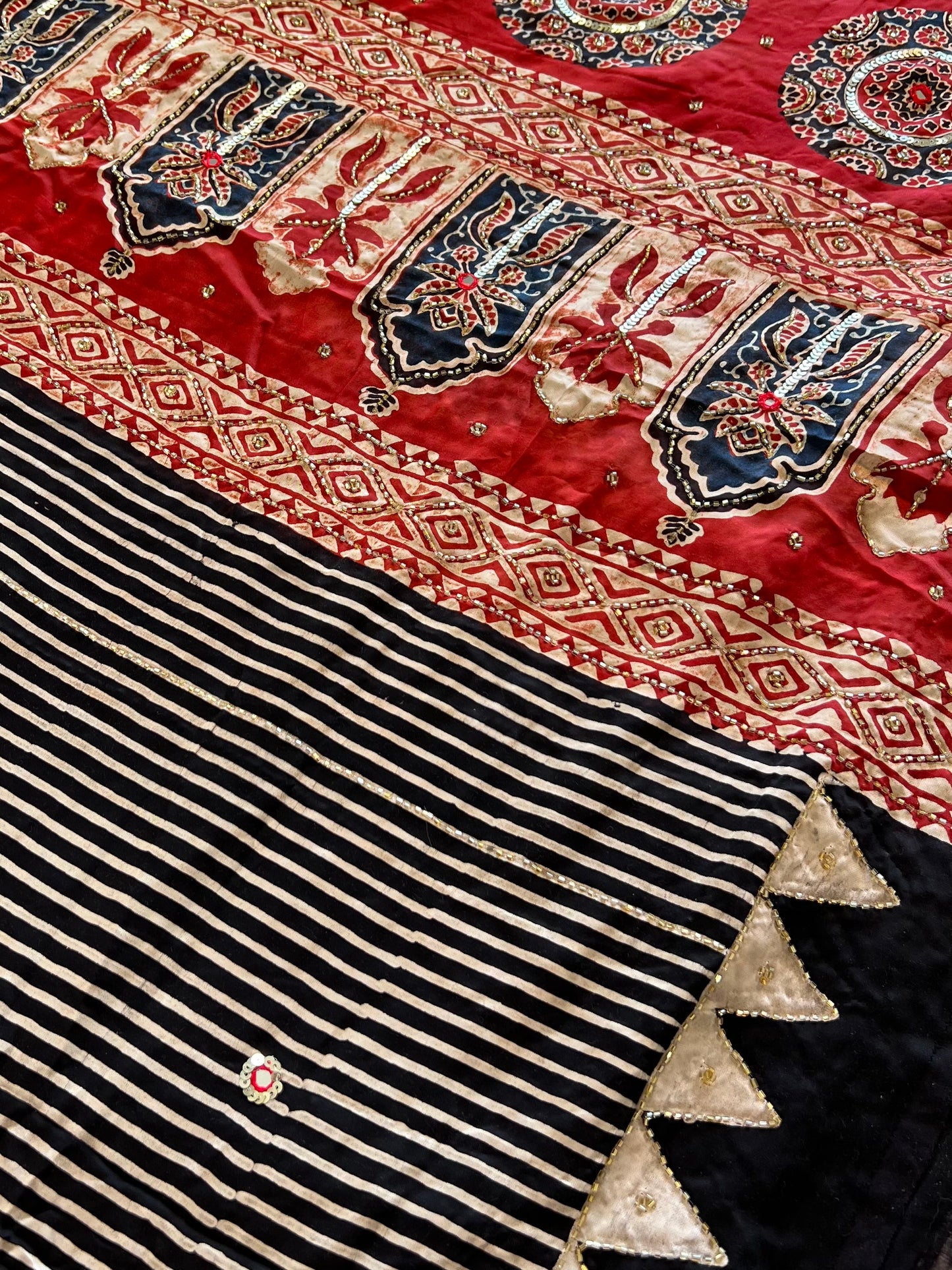 Heritage Stripes - Pure Modal Ajrakh Hand Embroidered Saree