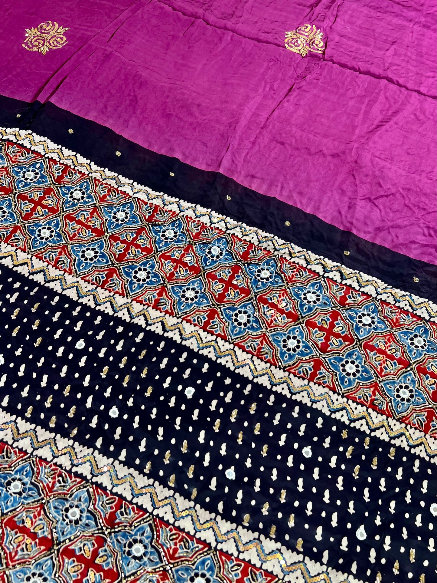 BERRY ROSE - Pure Modal Ajrakh Hand Embroidered Saree