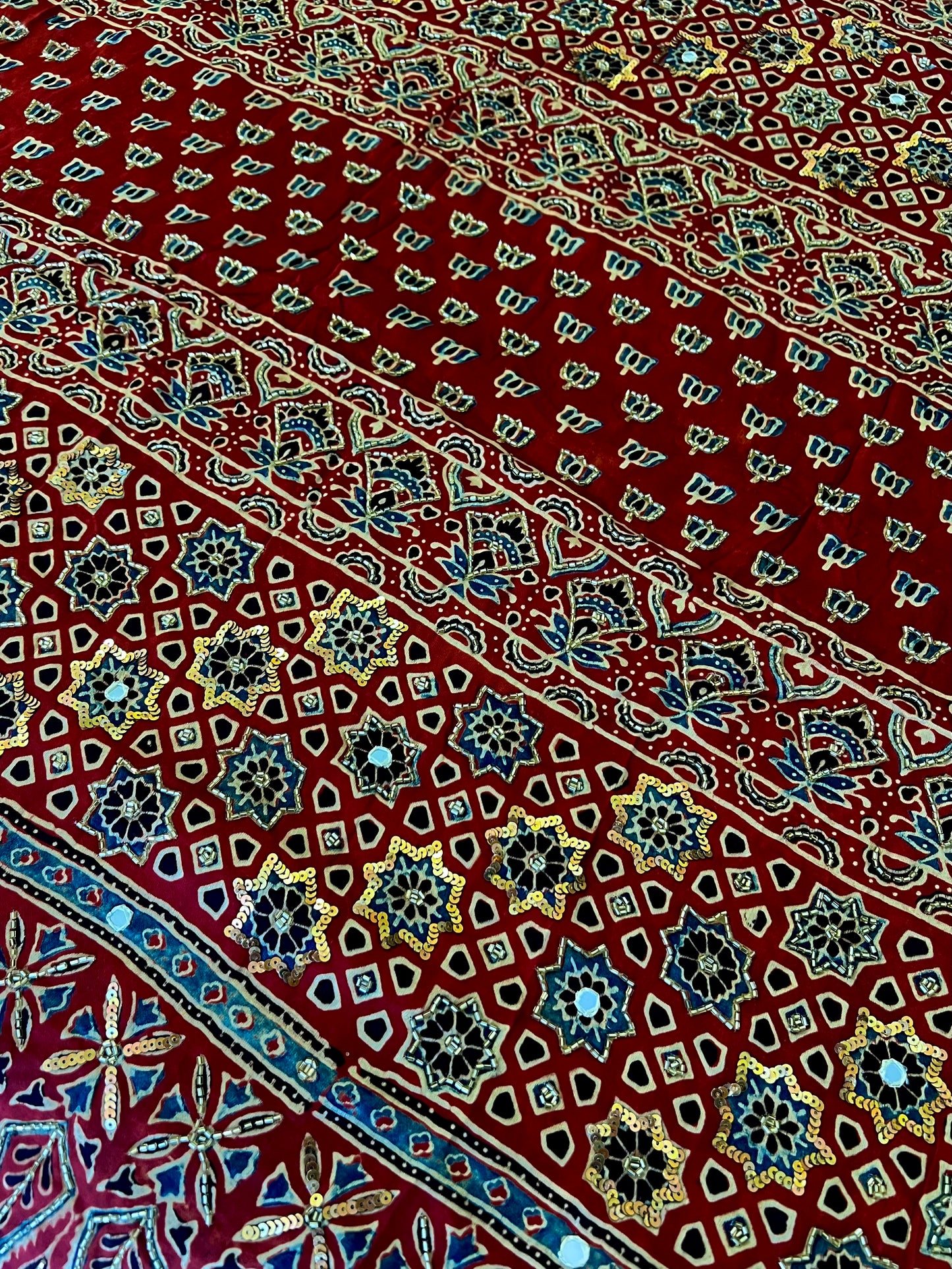 GREEN ROYALTY - Pure Modal Bandhani Ajrakh Hand Embroidered Saree