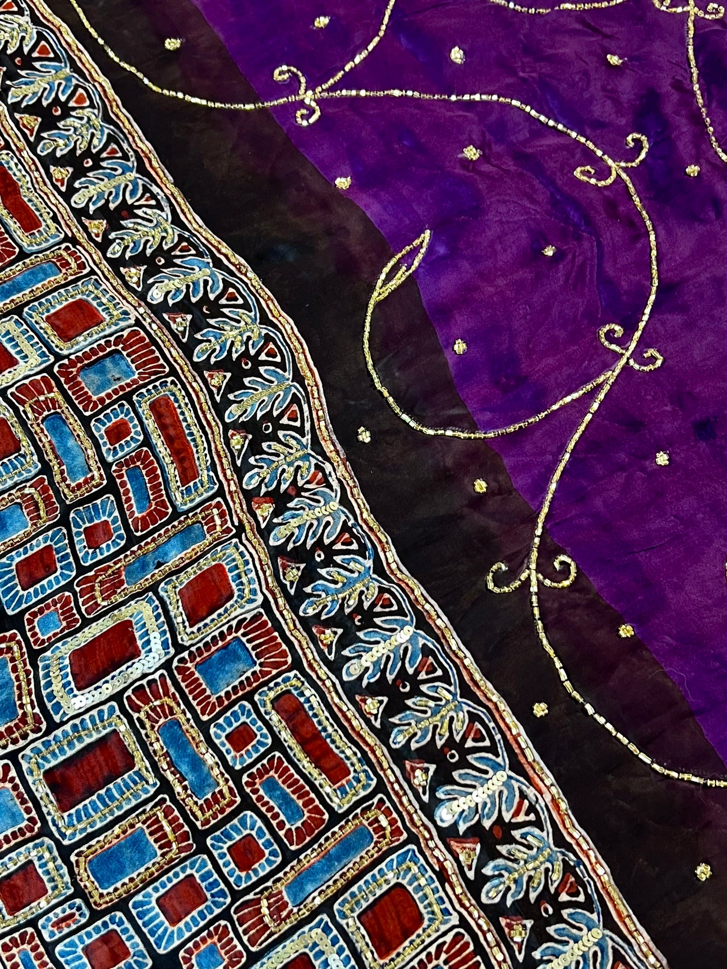 MIDNIGHT AMETHYST - Pure Modal Ajrakh Hand Embroidered Saree
