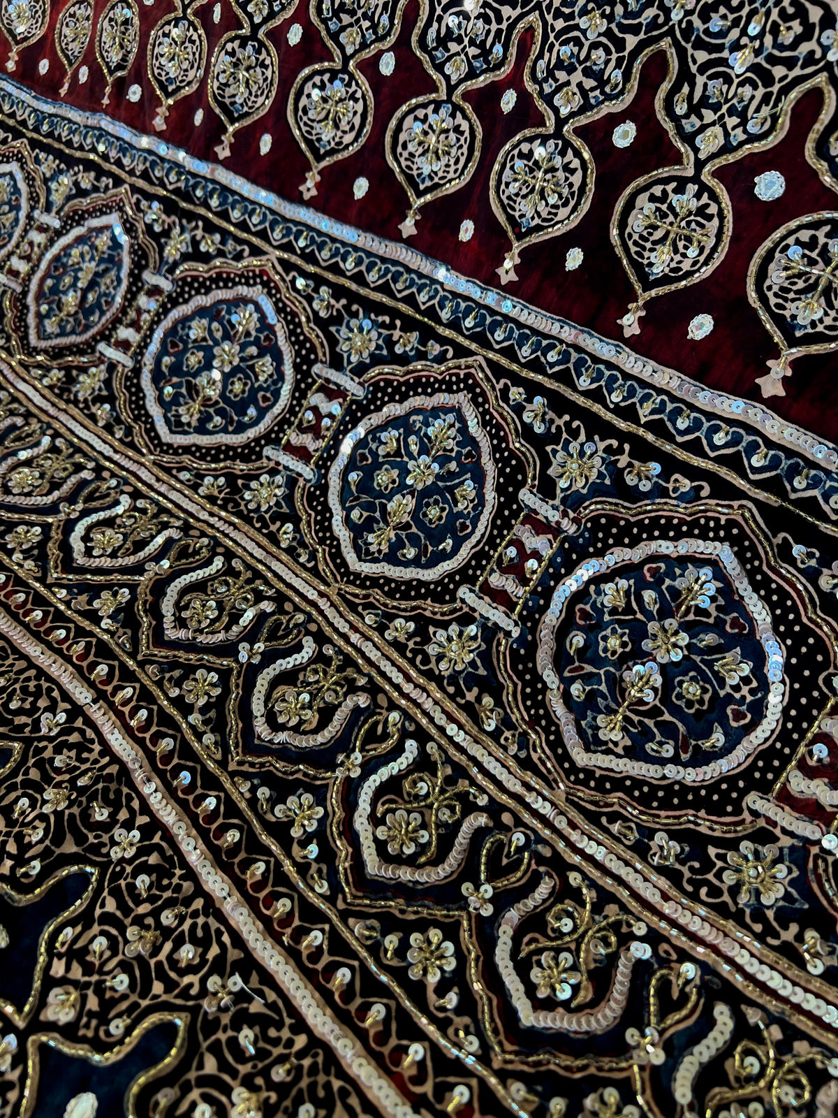 SPARKLE DREAMS - Pure Modal Ajrakh Hand Embroidered Saree
