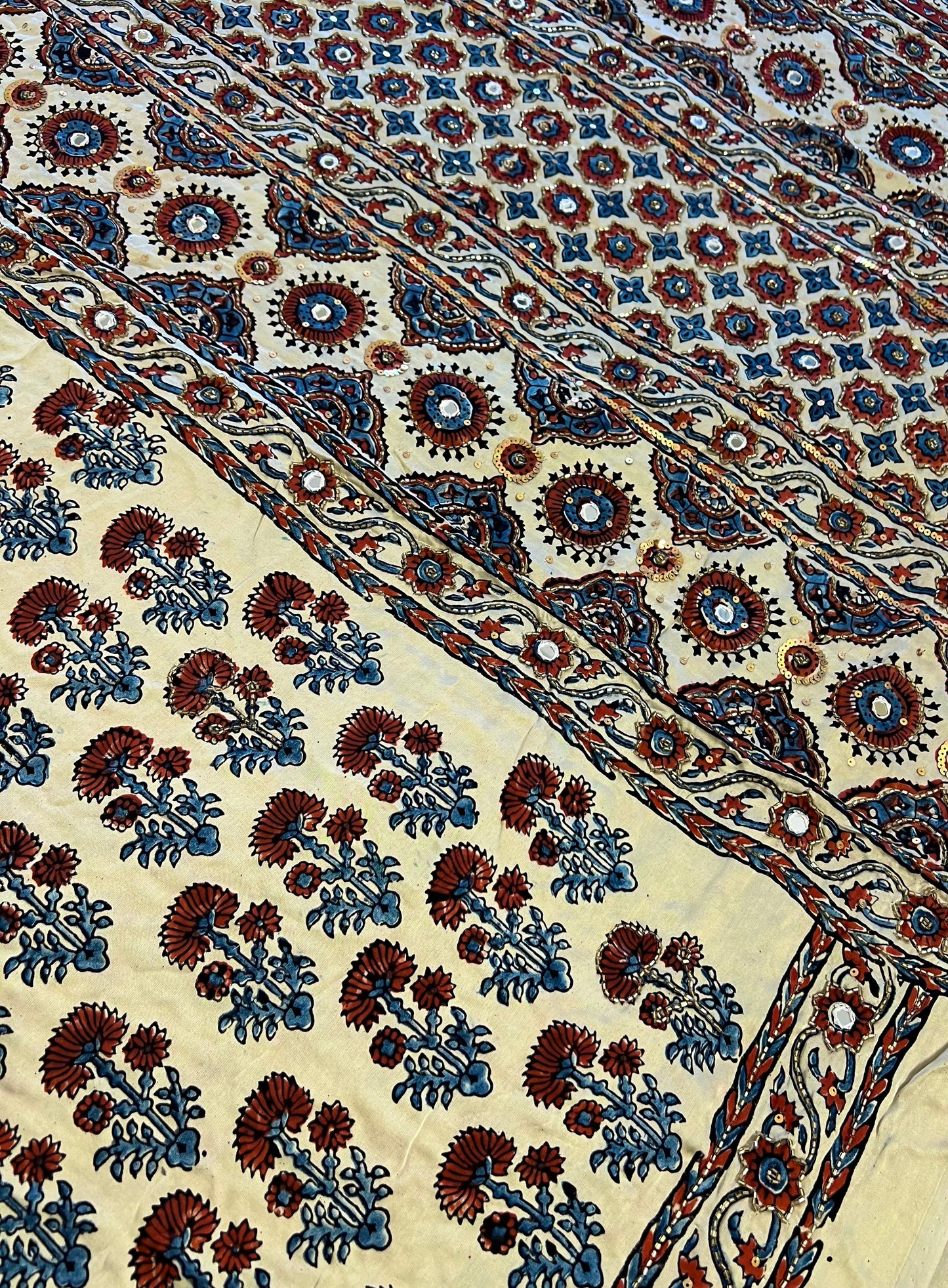 FROSTED PETALS - Pure Modal Ajrakh Hand Embroidered Saree