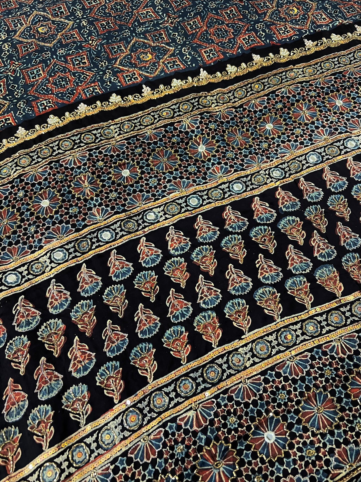BLUEBELL MUSE - Pure Modal Ajrakh Hand Embroidered Saree