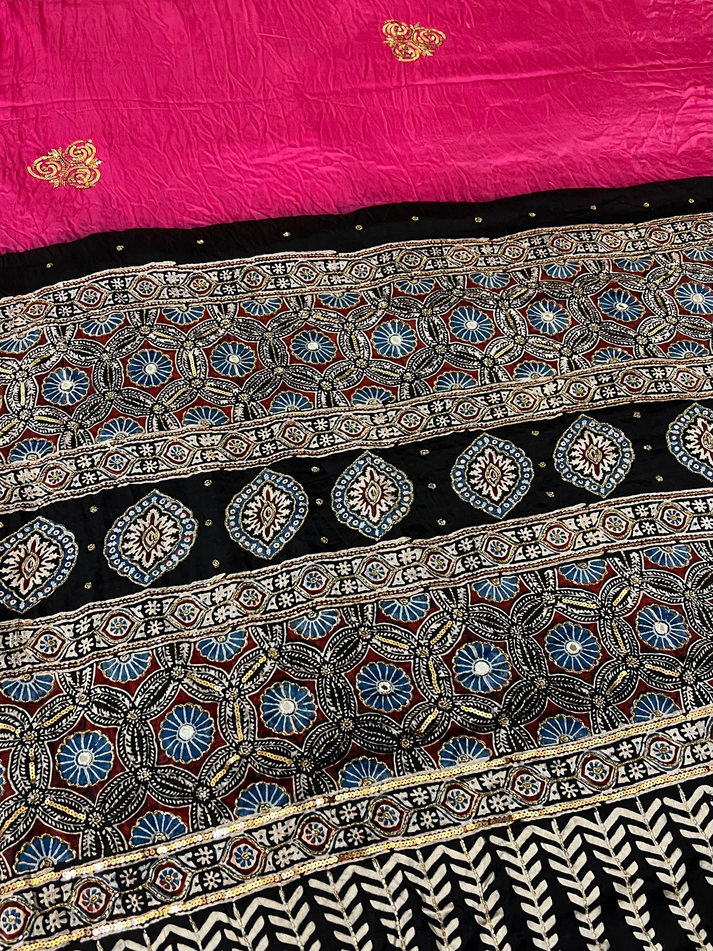 SPINEL ROSE - Pure Modal Ajrakh Hand Embroidered Saree