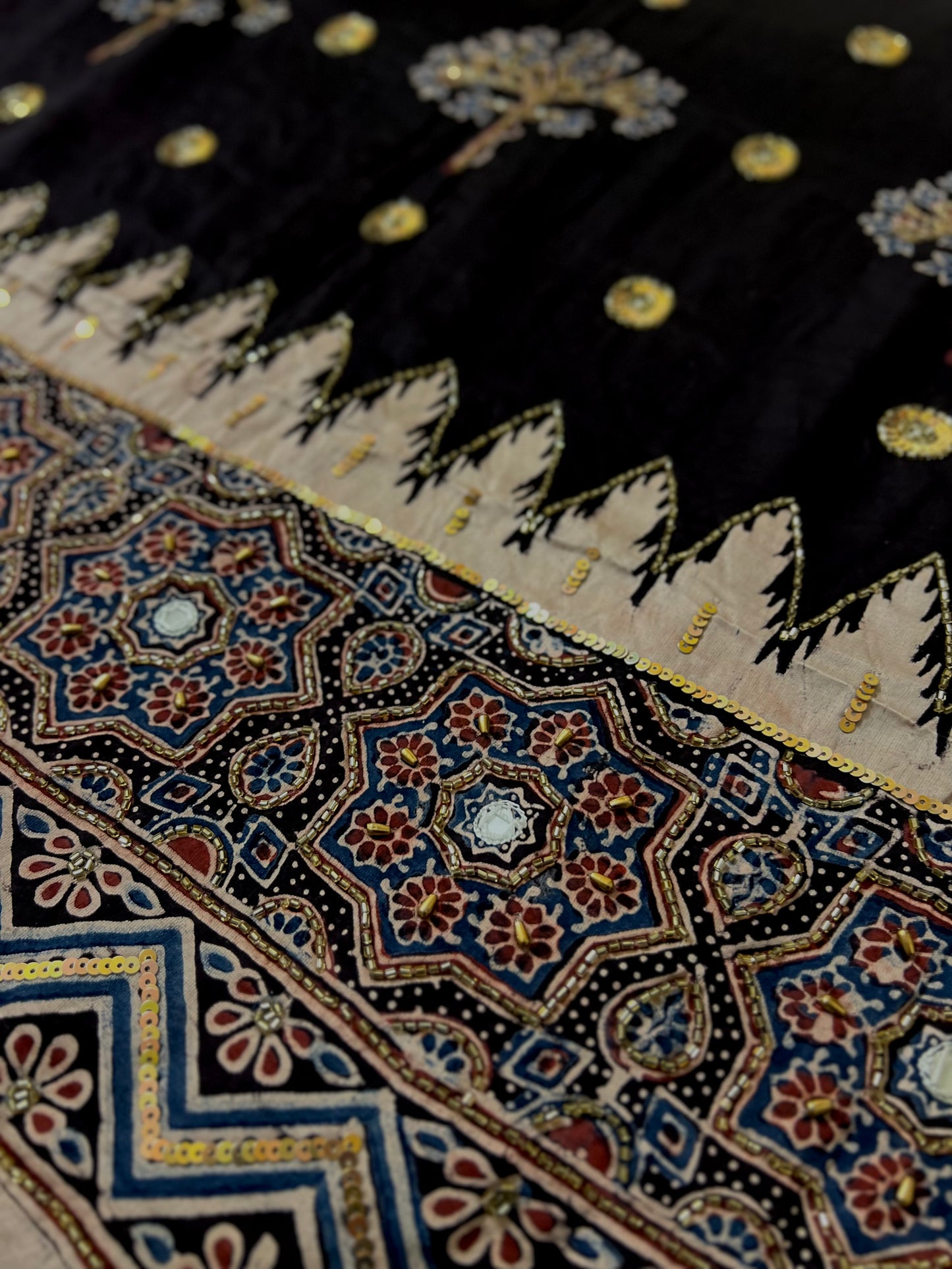 VELVET NIGHT - Pure Modal Ajrakh Hand Embroidered Saree