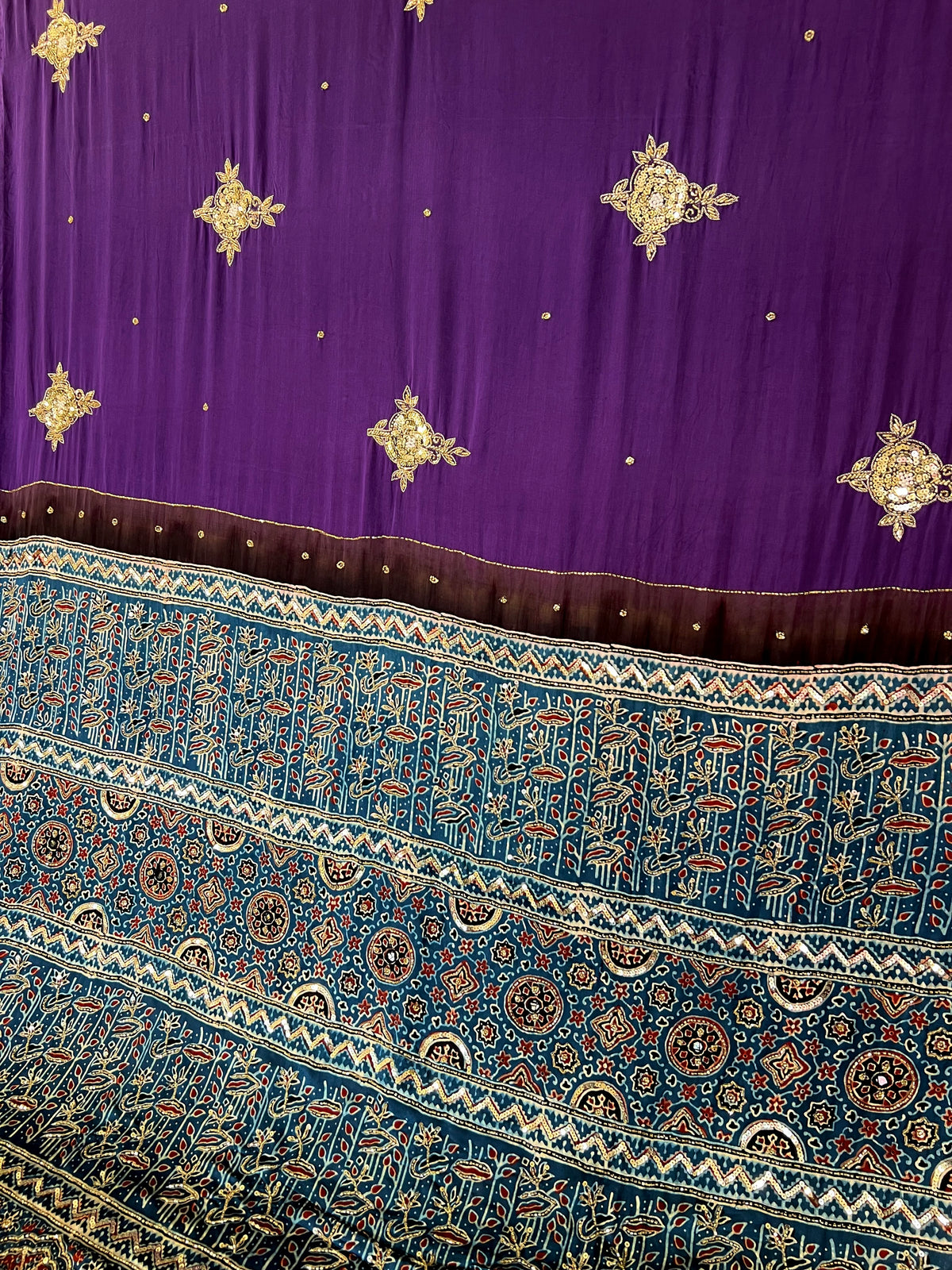 HYPNOTIC ROSE - Pure Modal Ajrakh Hand Embroidered Saree