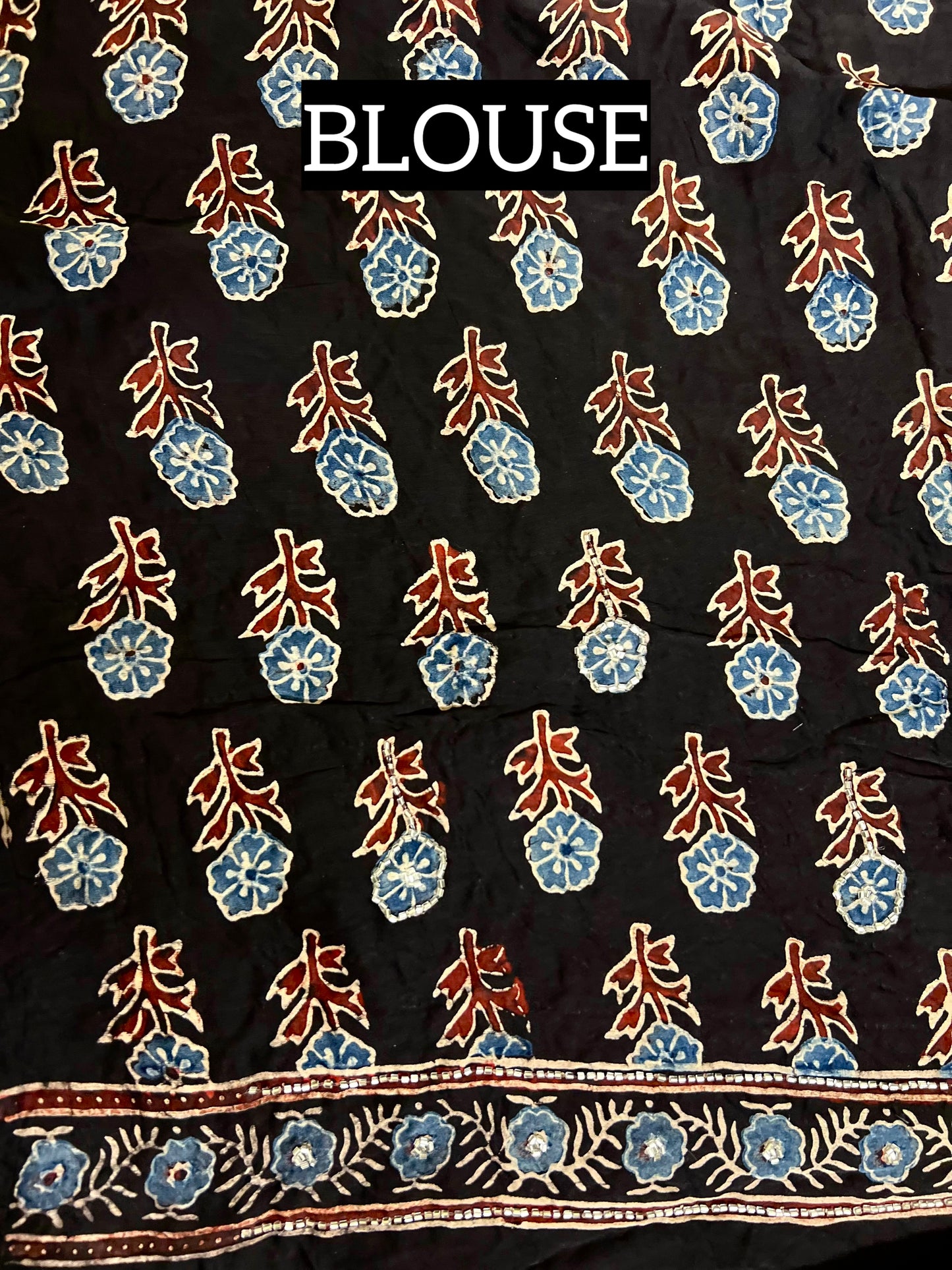 STARRY NIGHT - Pure Modal Ajrakh Hand Embroidered Saree