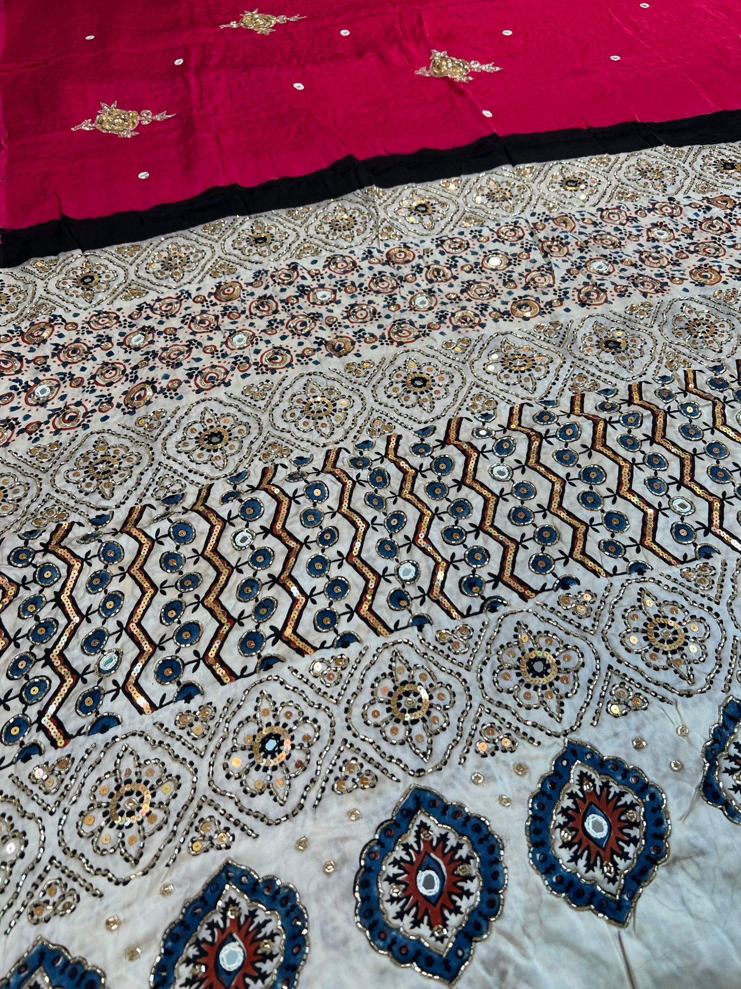 BLUSH ROSE - Pure Modal Ajrakh Hand Embroidered Saree