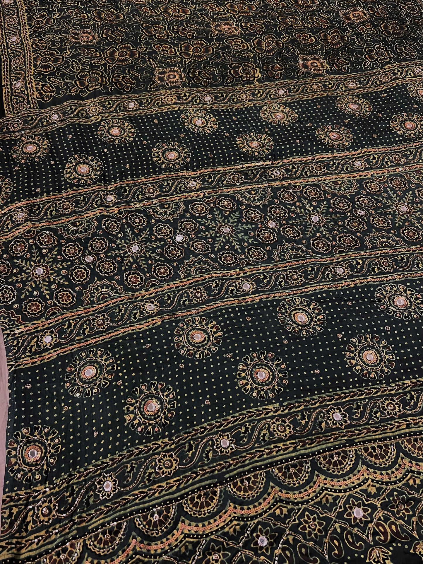 GARDEN WHISPER - Pure Modal Ajrakh Hand Embroidered Saree