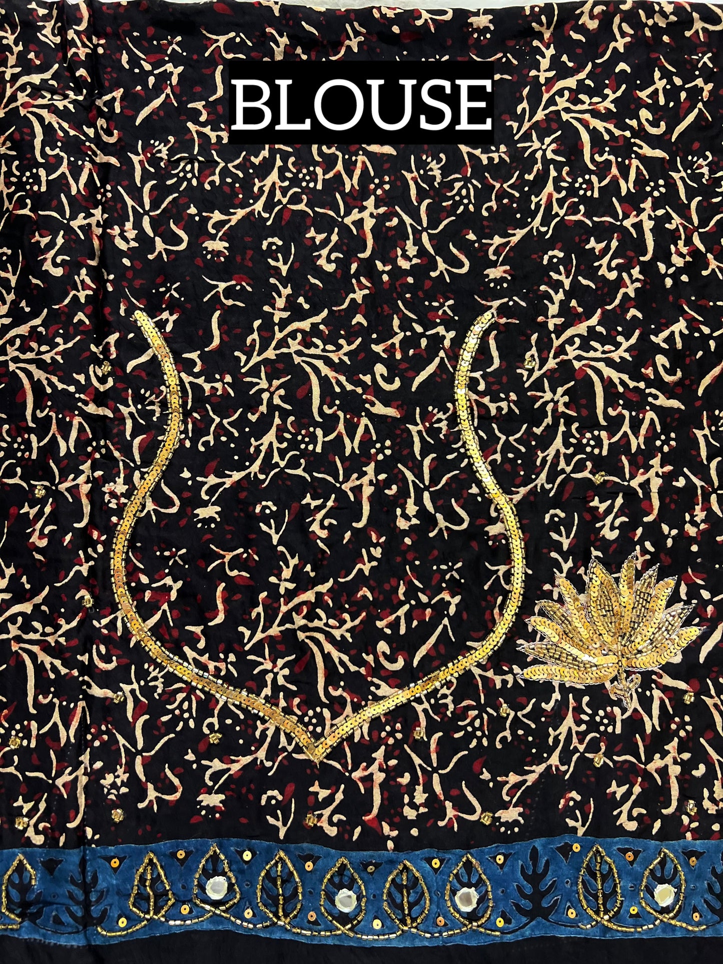 JADE LOTUS - Pure Modal Ajrakh Hand Embroidered Saree