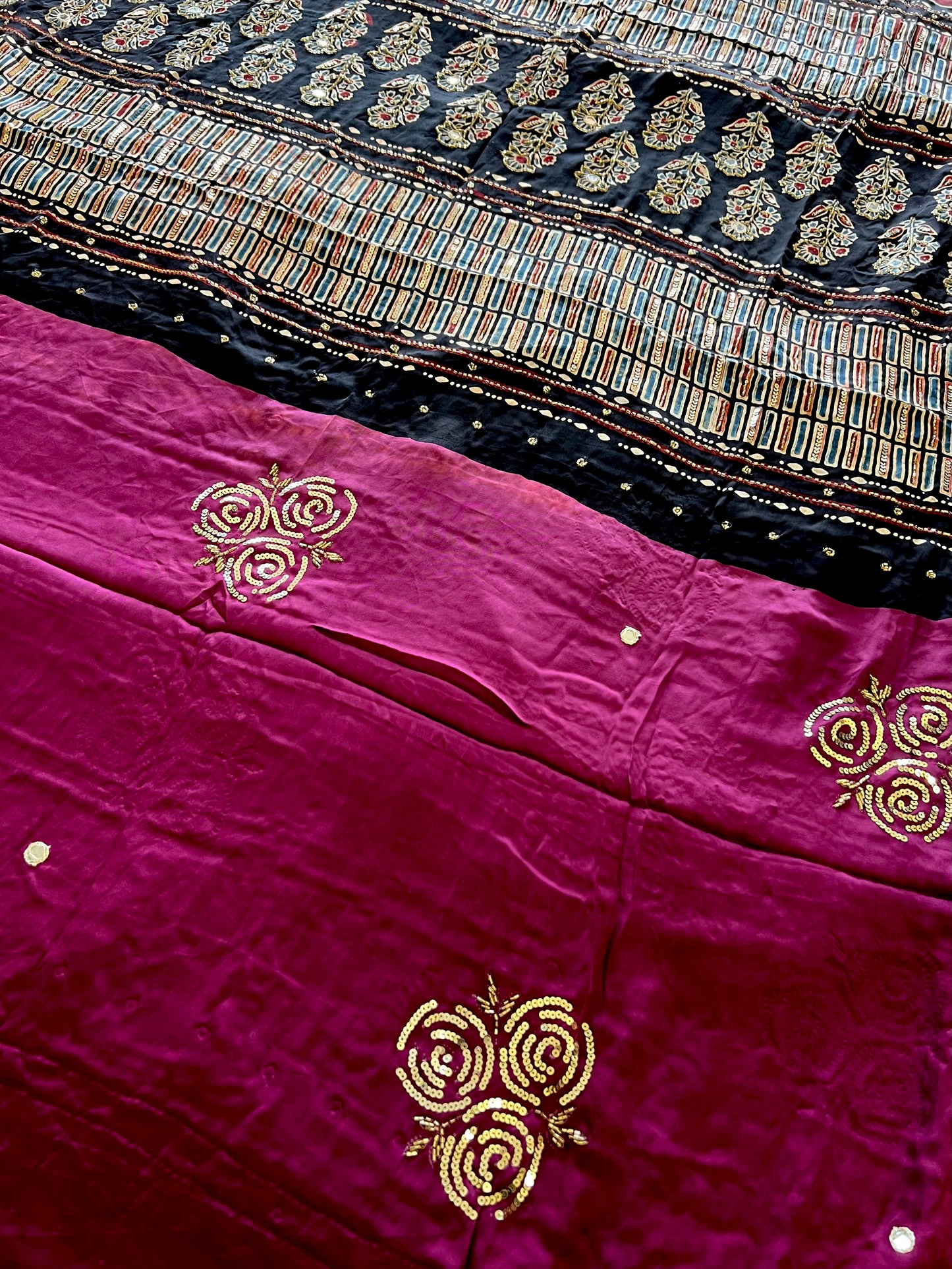 MULBERRY ROSE - Pure Modal Ajrakh Hand Embroidered Saree