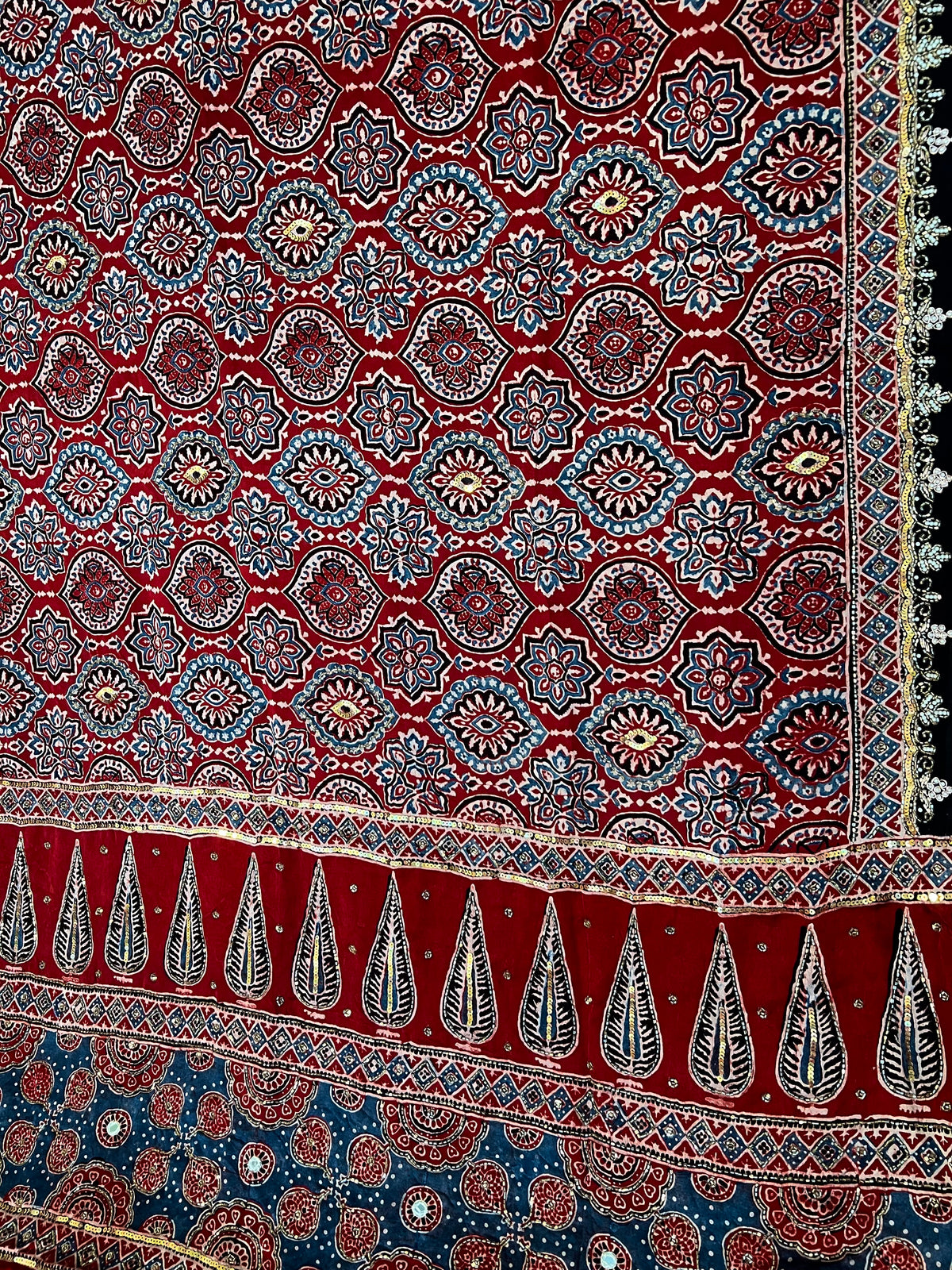 GARNET POETRY - Pure Modal Ajrakh Hand Embroidered Saree