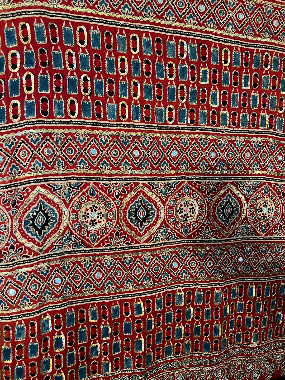 AZURITE ROSE - Pure Modal Ajrakh Hand Embroidered Saree