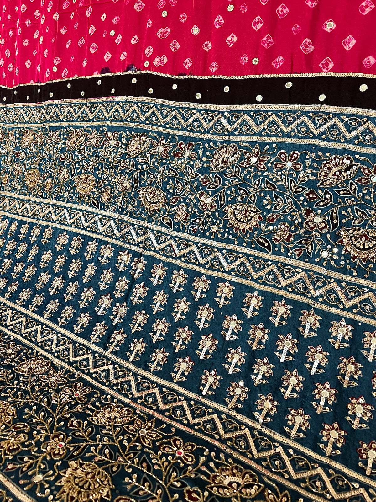 PINK ROYALE BANDHANI - Pure Modal Bandhani Ajrakh Hand Embroidered Saree