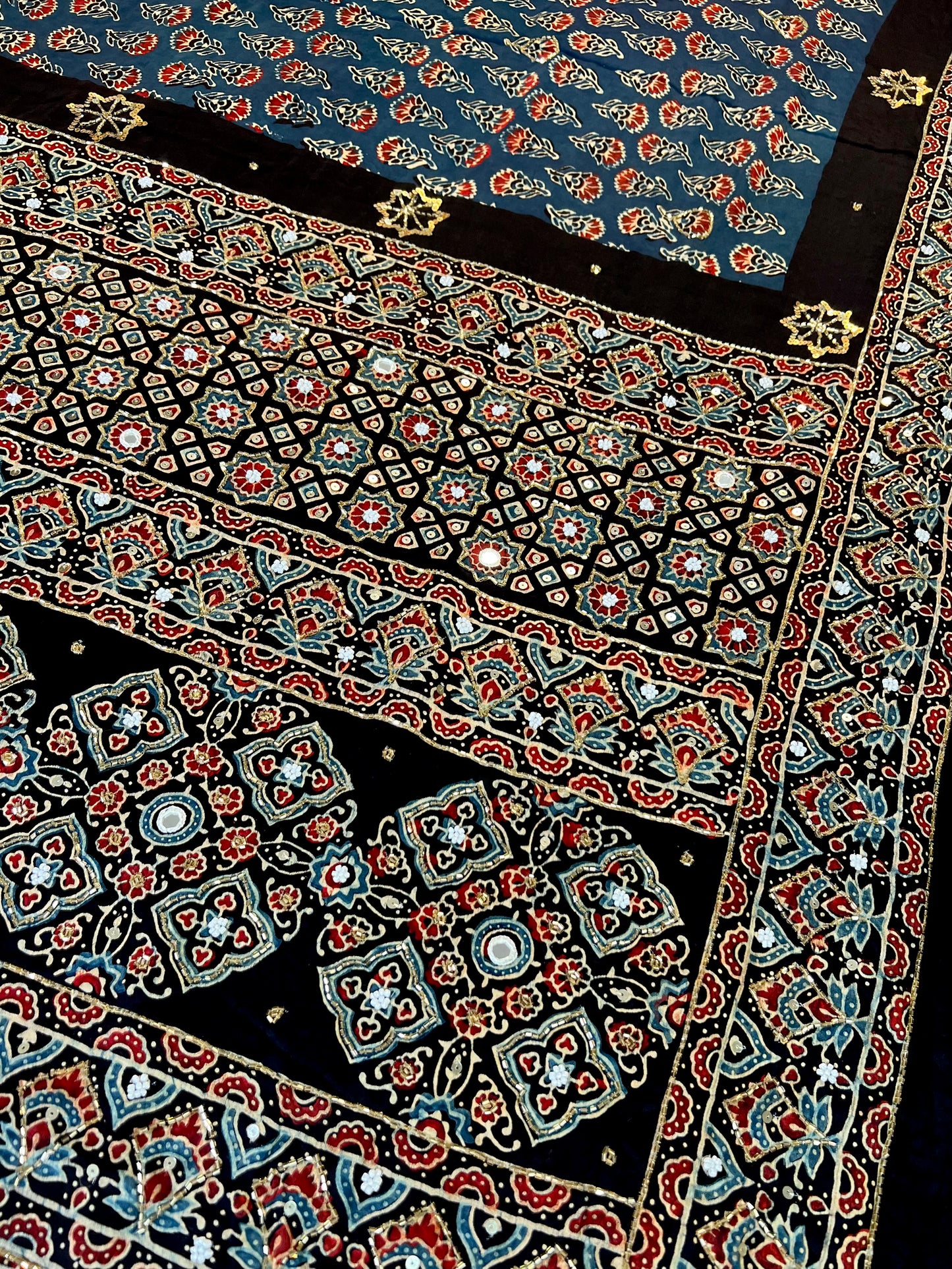 MIDNIGHT FLORAL - Pure Modal Ajrakh Hand Embroidered Saree