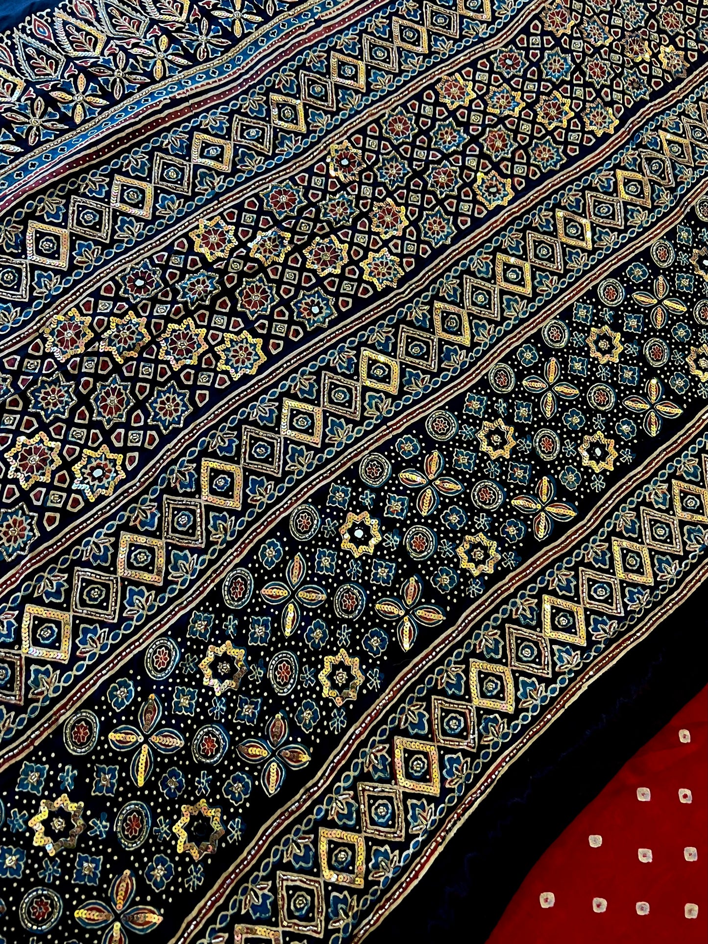 RED ROYALTY - Pure Modal Bandhani Ajrakh Hand Embroidered Saree