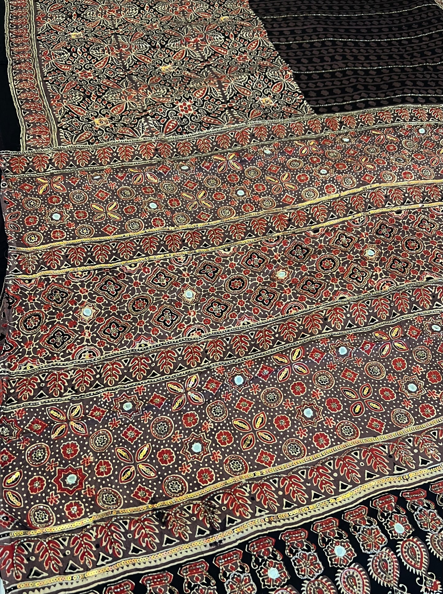 BROWN SUGAR - Pure Modal Ajrakh Hand Embroidered Saree