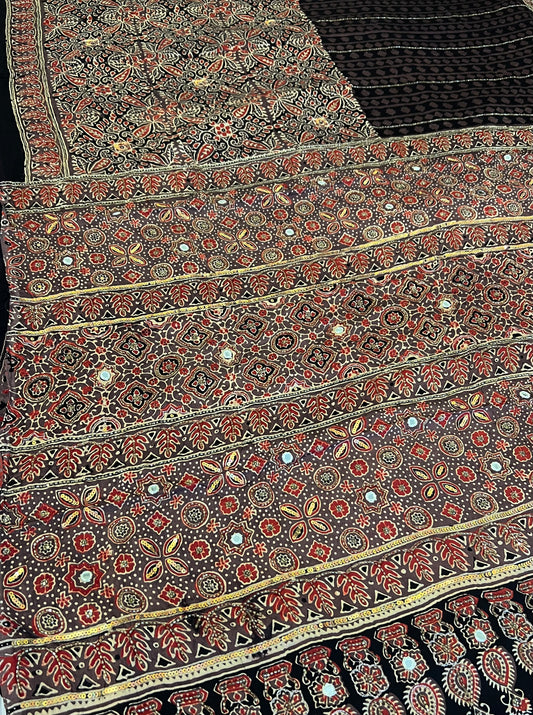 BROWN SUGAR - Pure Modal Ajrakh Hand Embroidered Saree