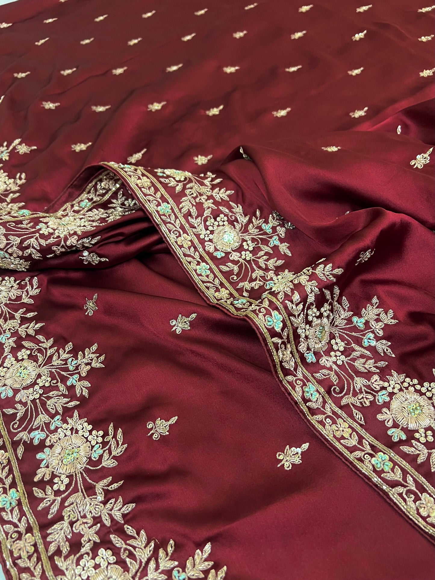 DILRUBA - Pure Satin Zardosi Hand Embroidered Saree
