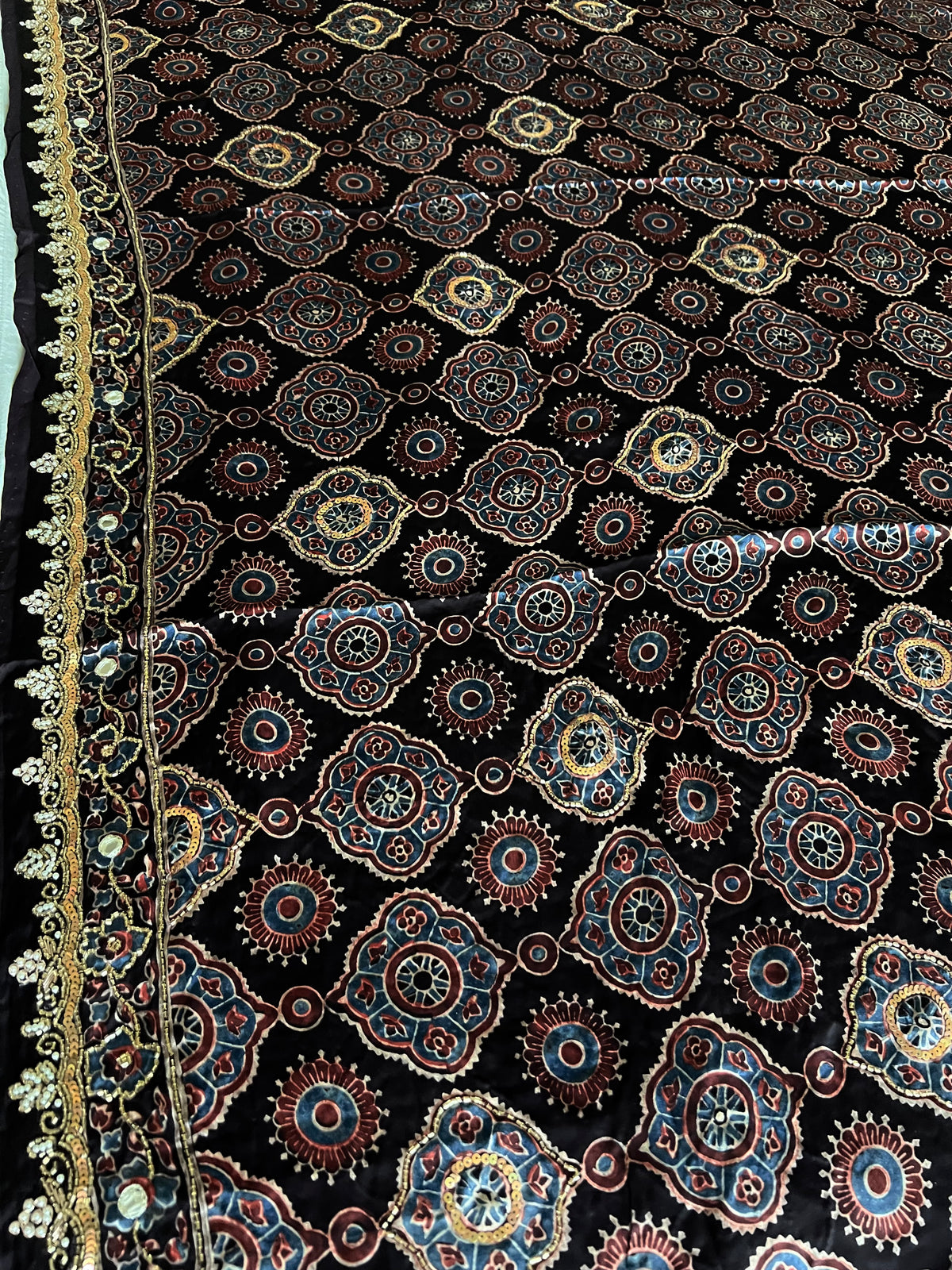 NIGHT SYMPHONY - Pure Modal Ajrakh Hand Embroidered Saree