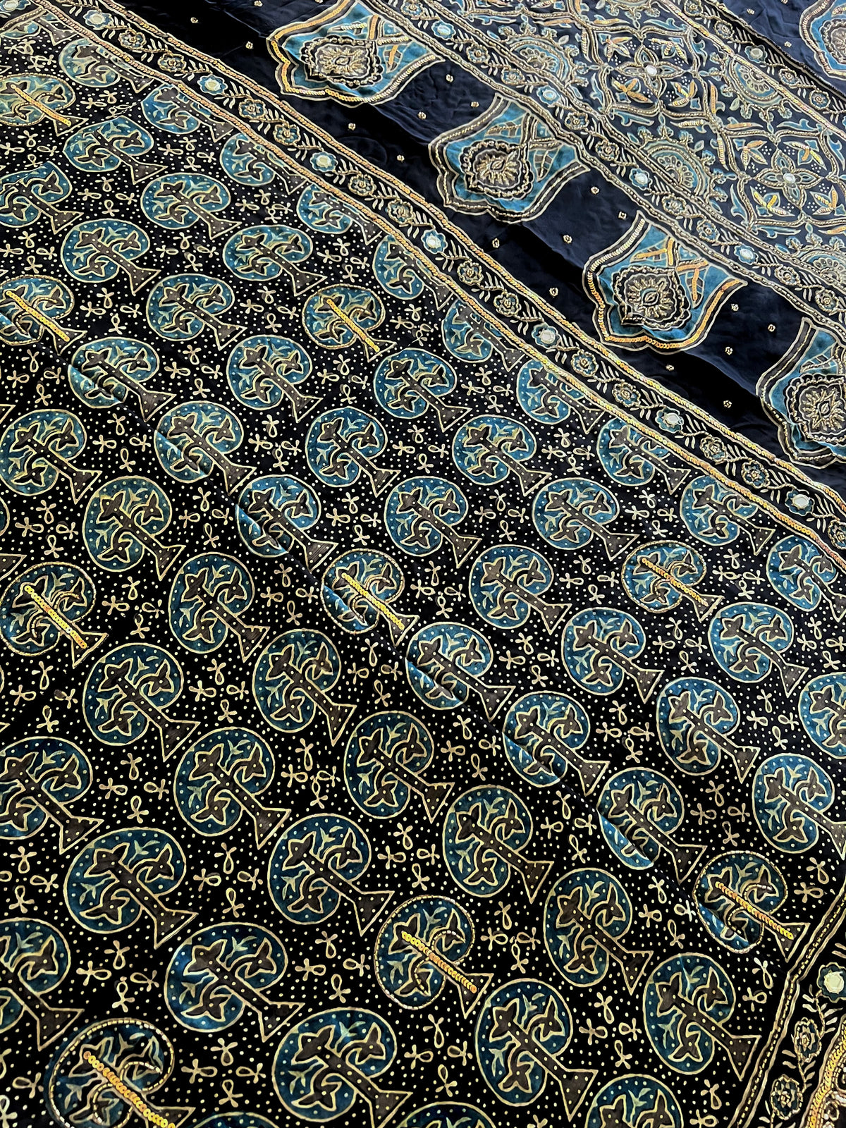 SHADOW ORCHID - Pure Modal Ajrakh Hand Embroidered Saree