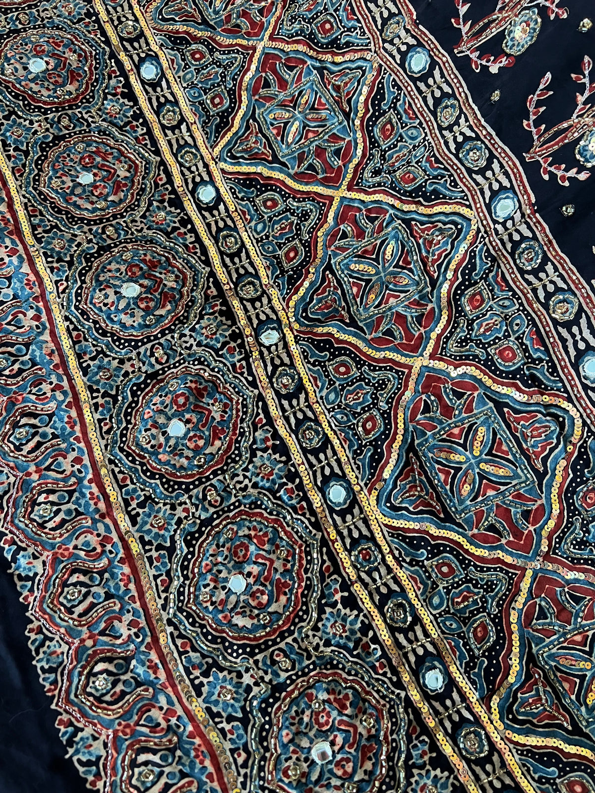 NIGHT WHISPER - Pure Modal Ajrakh Hand Embroidered Saree