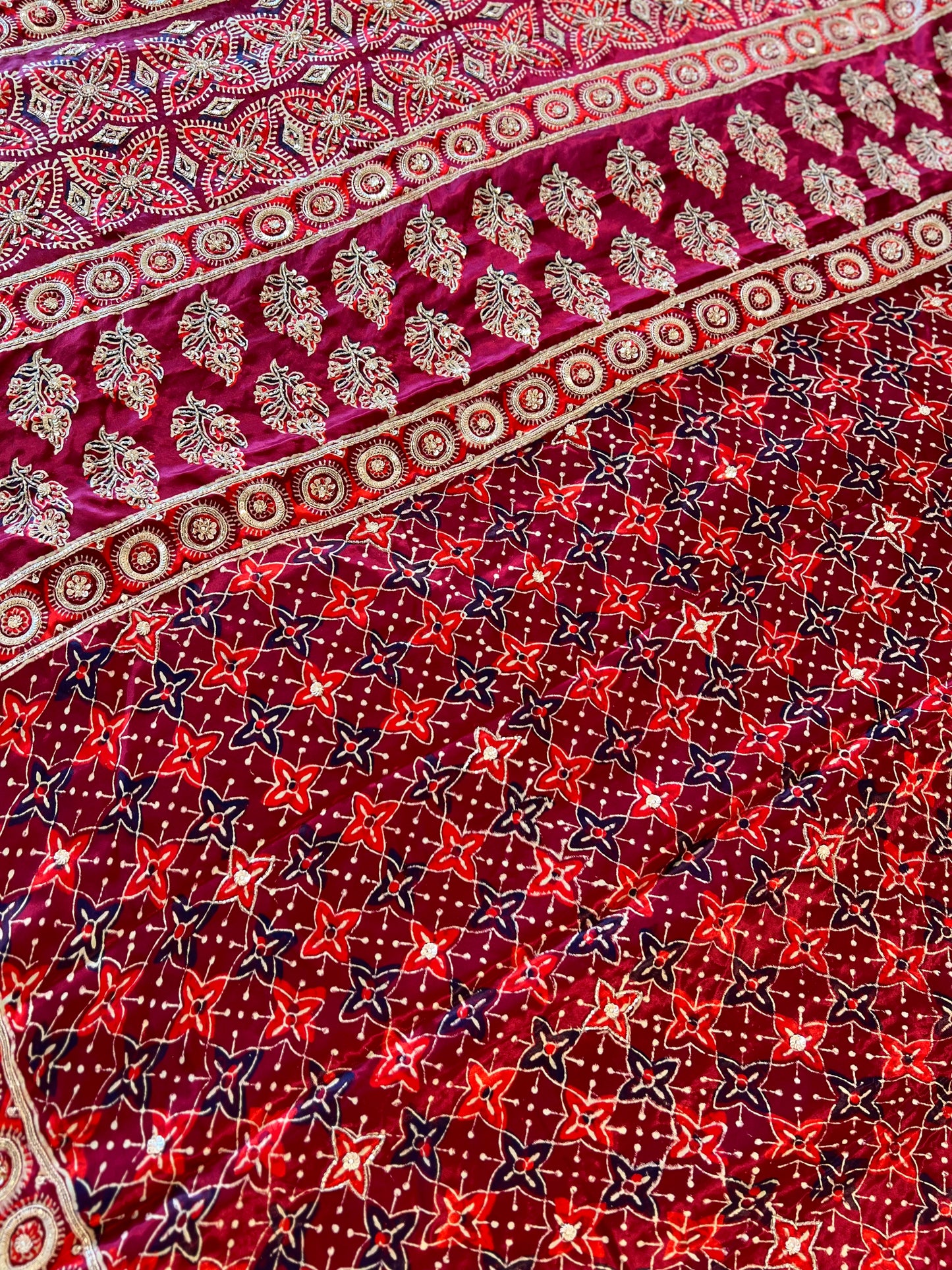 ROYAL GARNET - Pure Modal Ajrakh Hand Embroidered Saree