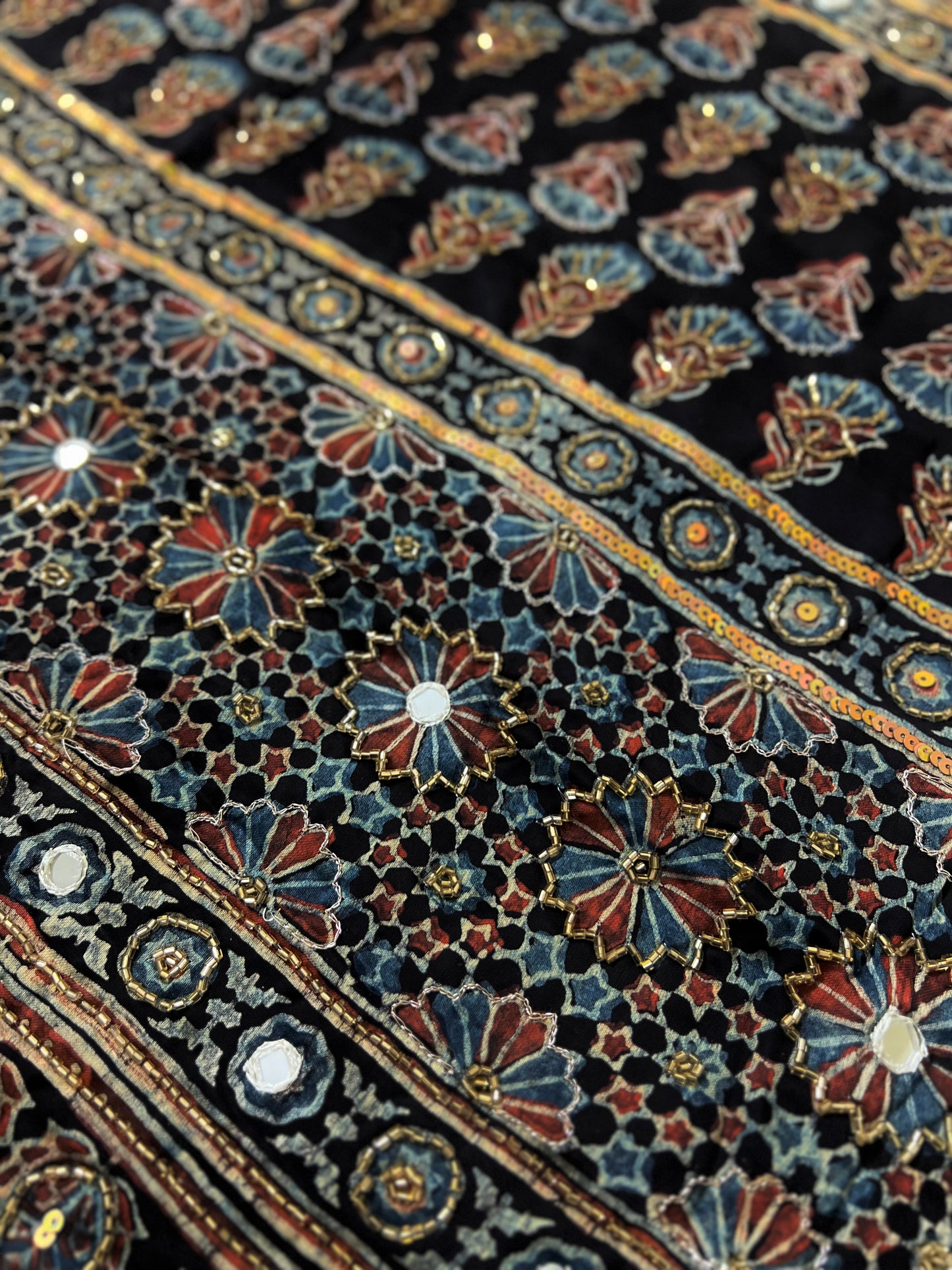 BLUEBELL MUSE - Pure Modal Ajrakh Hand Embroidered Saree