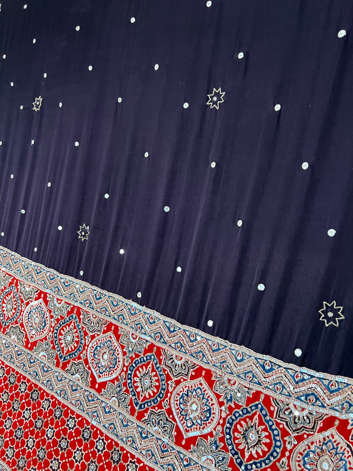 GLITTER AFFAIR - Pure Modal Ajrakh Hand Embroidered Saree