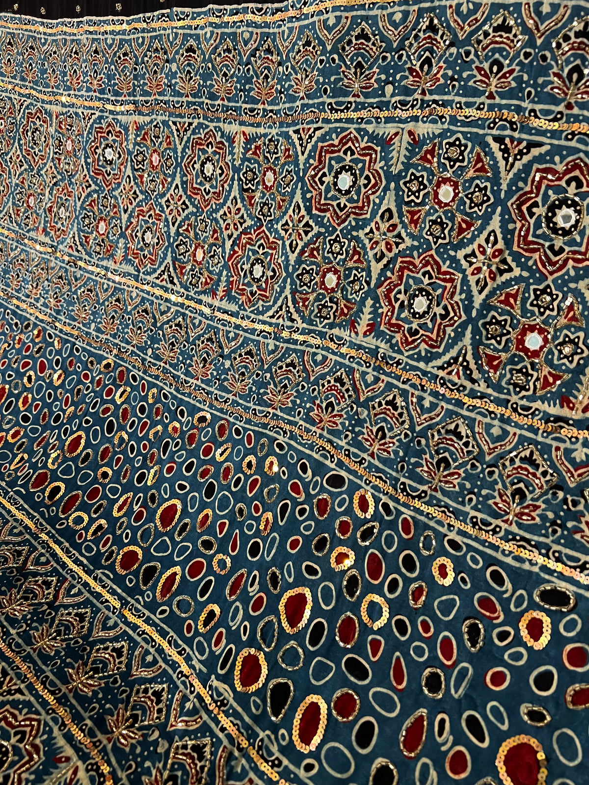 INDIGO ROSE - Pure Modal Ajrakh Hand Embroidered Saree