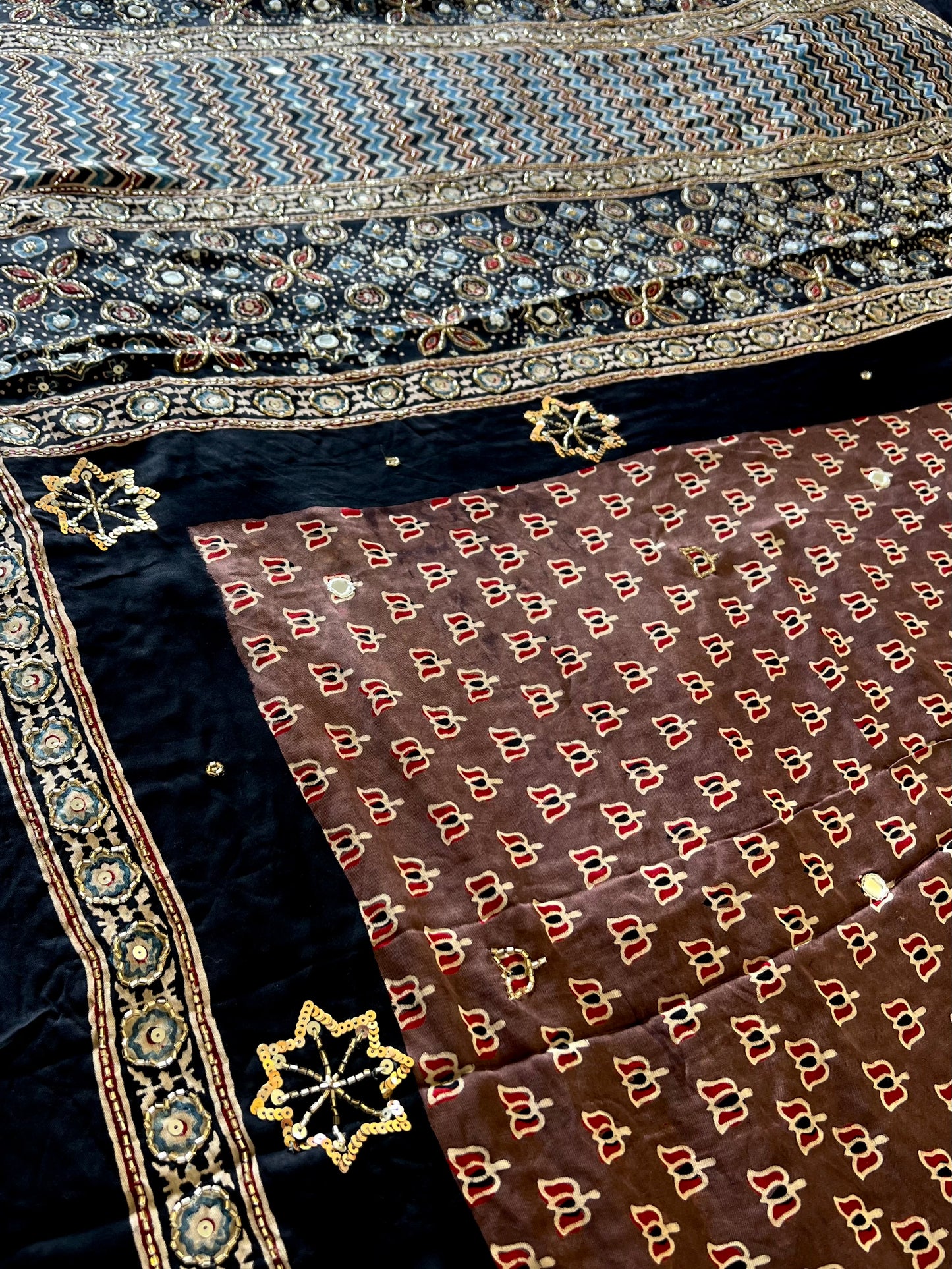 COCOA BLOOM - Pure Modal Ajrakh Hand Embroidered Saree