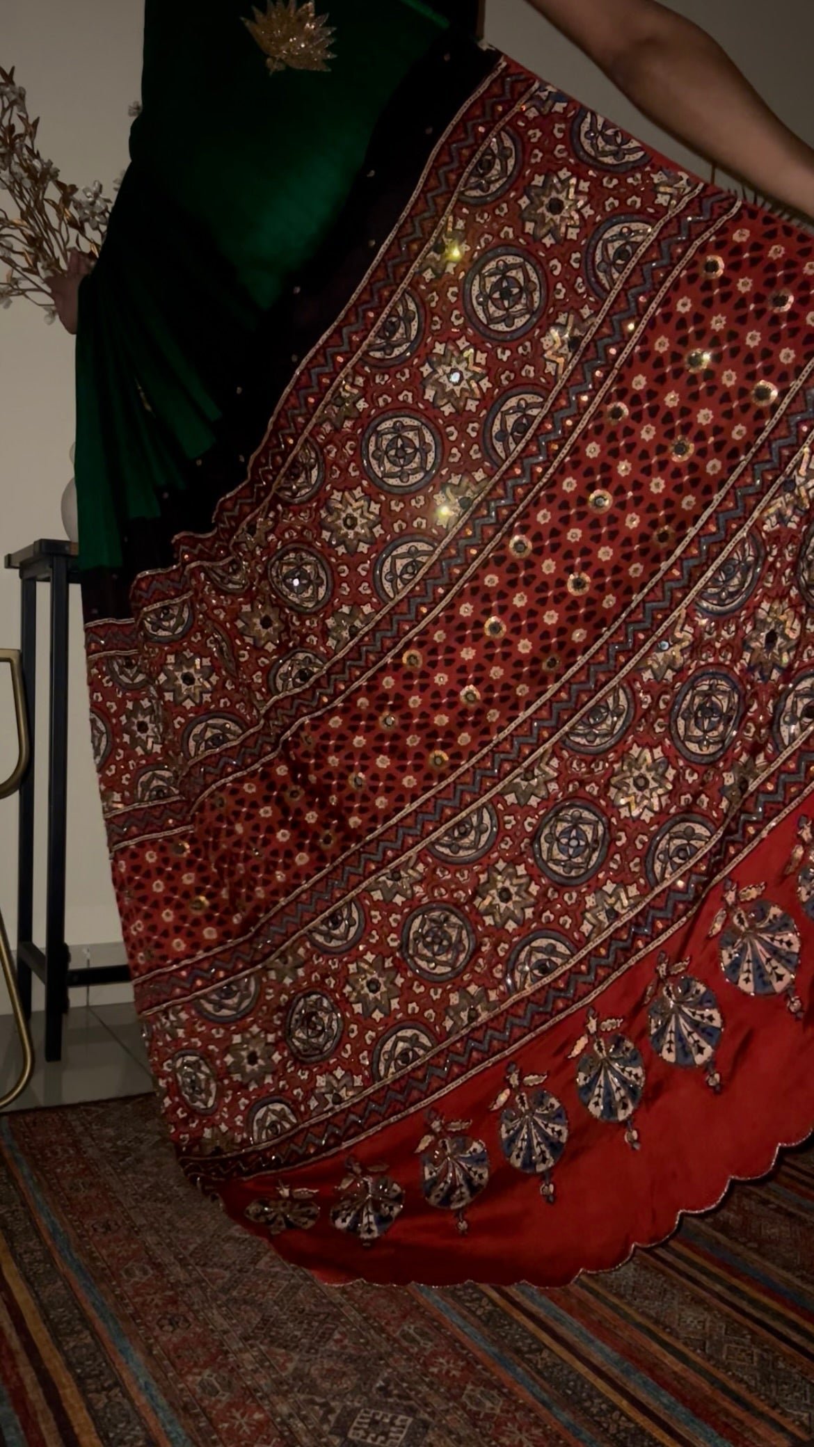 ENCHANTED LOTUS - Pure Modal Ajrakh Hand Embroidered Saree