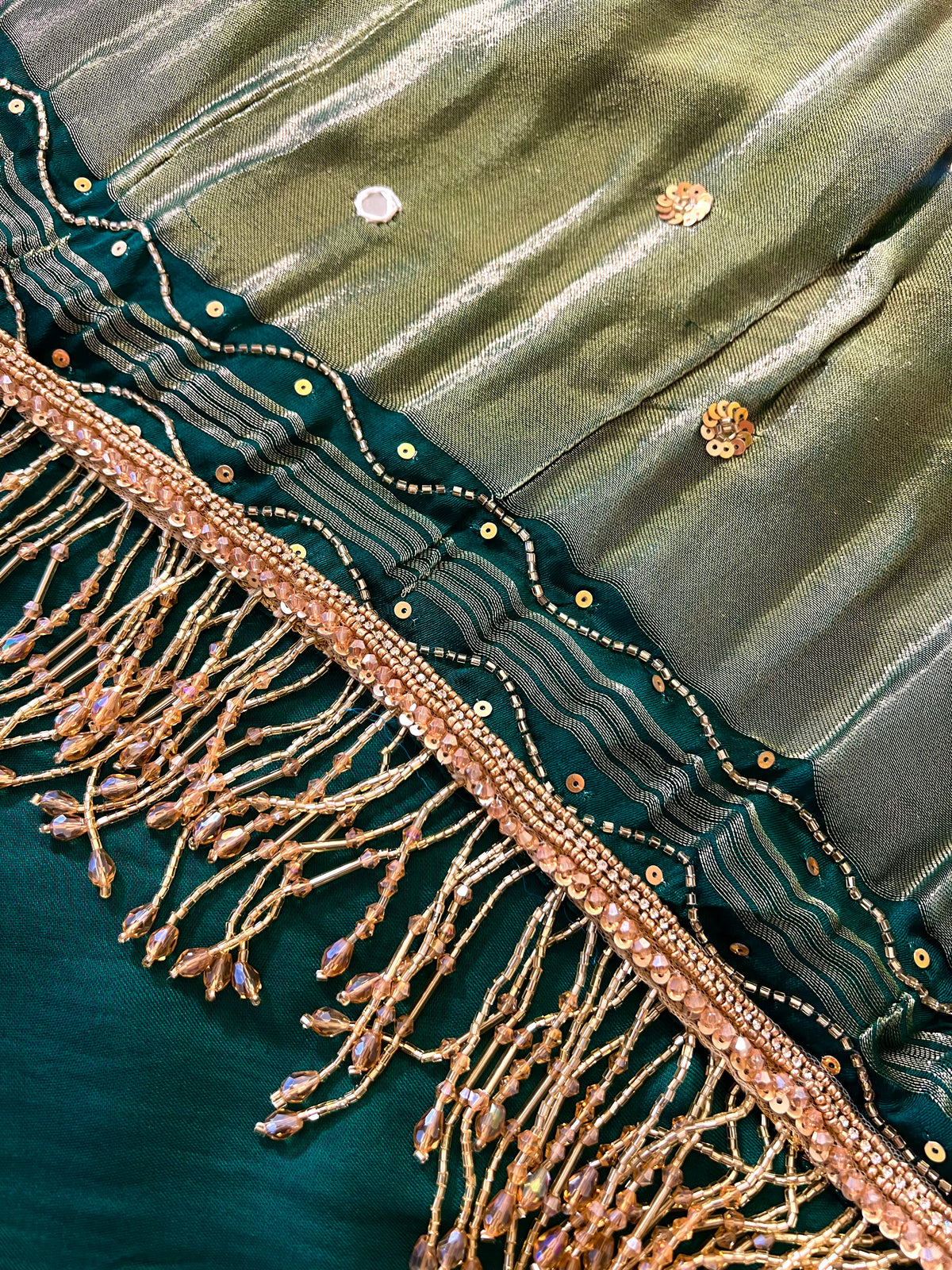 EMERALD LOTUS - Pure Modal Hand Embroidered Saree with Tassels