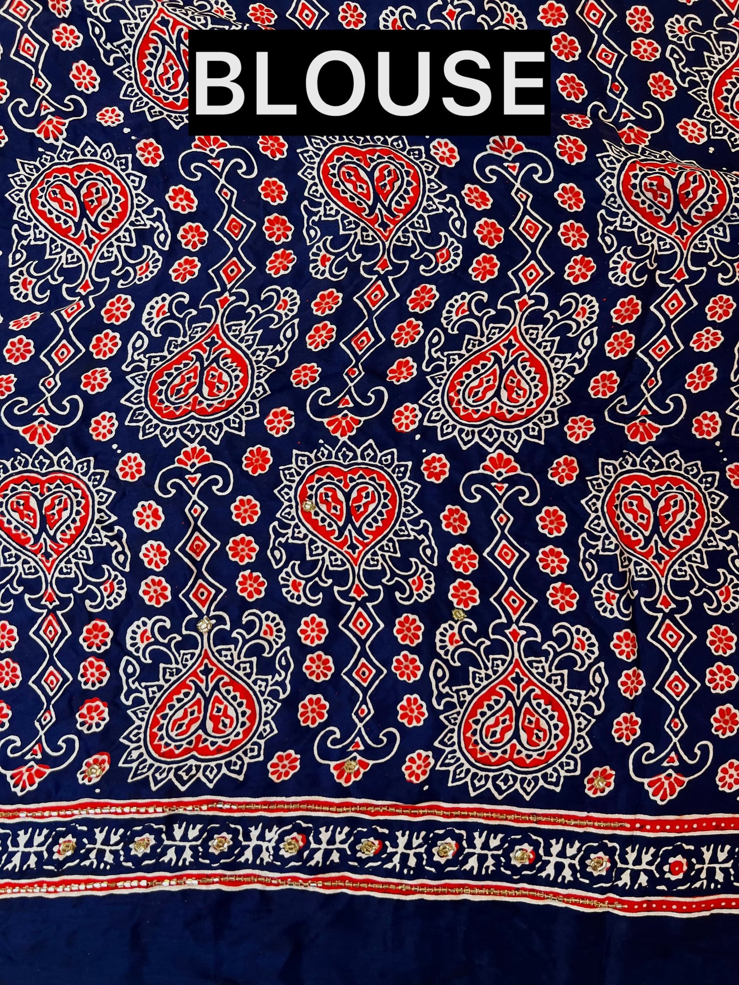 MIDNIGHT BLOSSOM - Pure Modal Ajrakh Hand Embroidered Saree