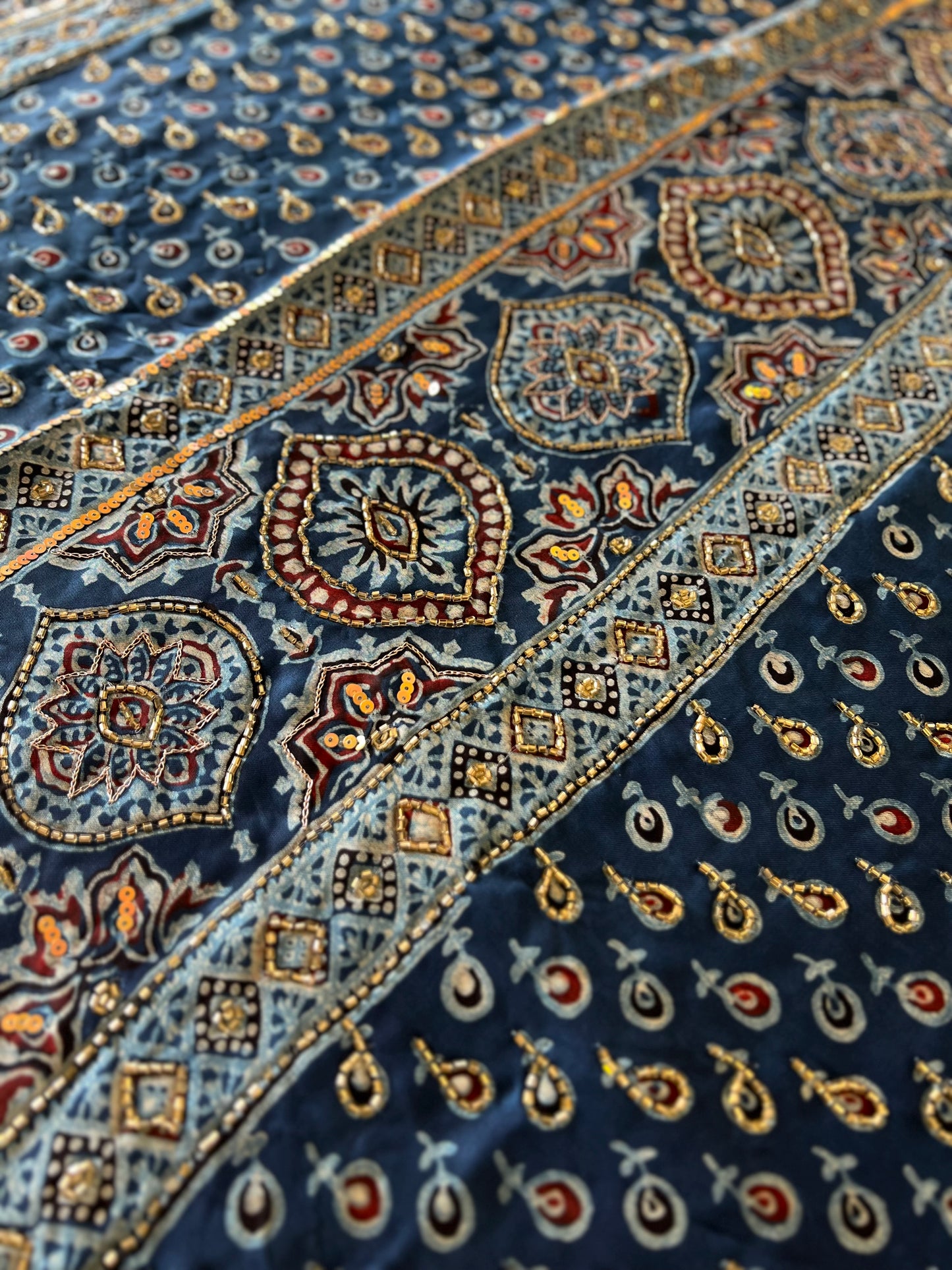 INDIGO WHISPER - Pure Modal Ajrakh Hand Embroidered Saree