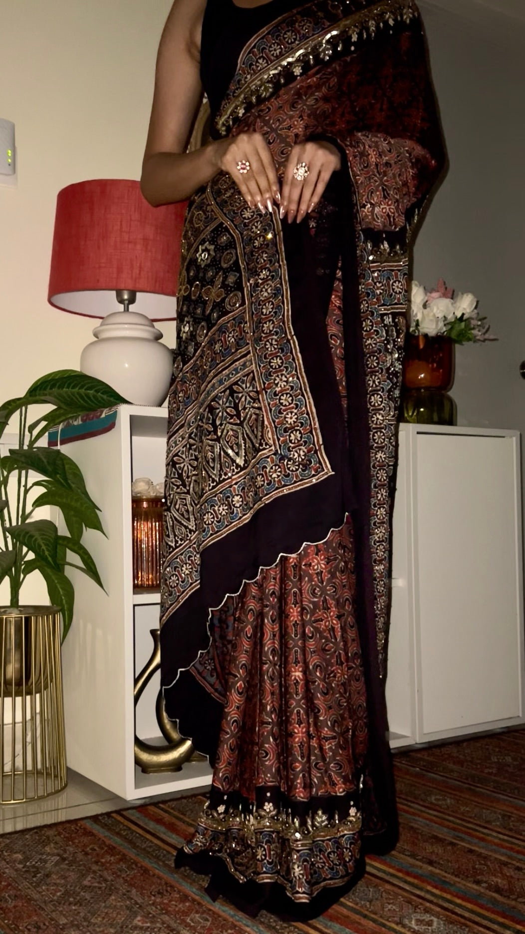 EARTH & EMBER - Pure Modal Ajrakh Hand Embroidered Saree