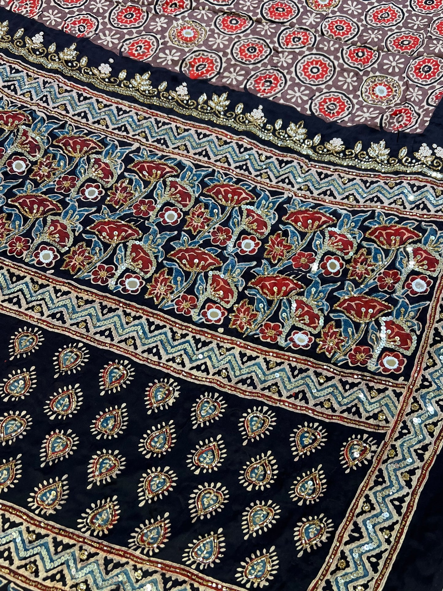 CINNAMON DUSK - Pure Modal Ajrakh Hand Embroidered Saree