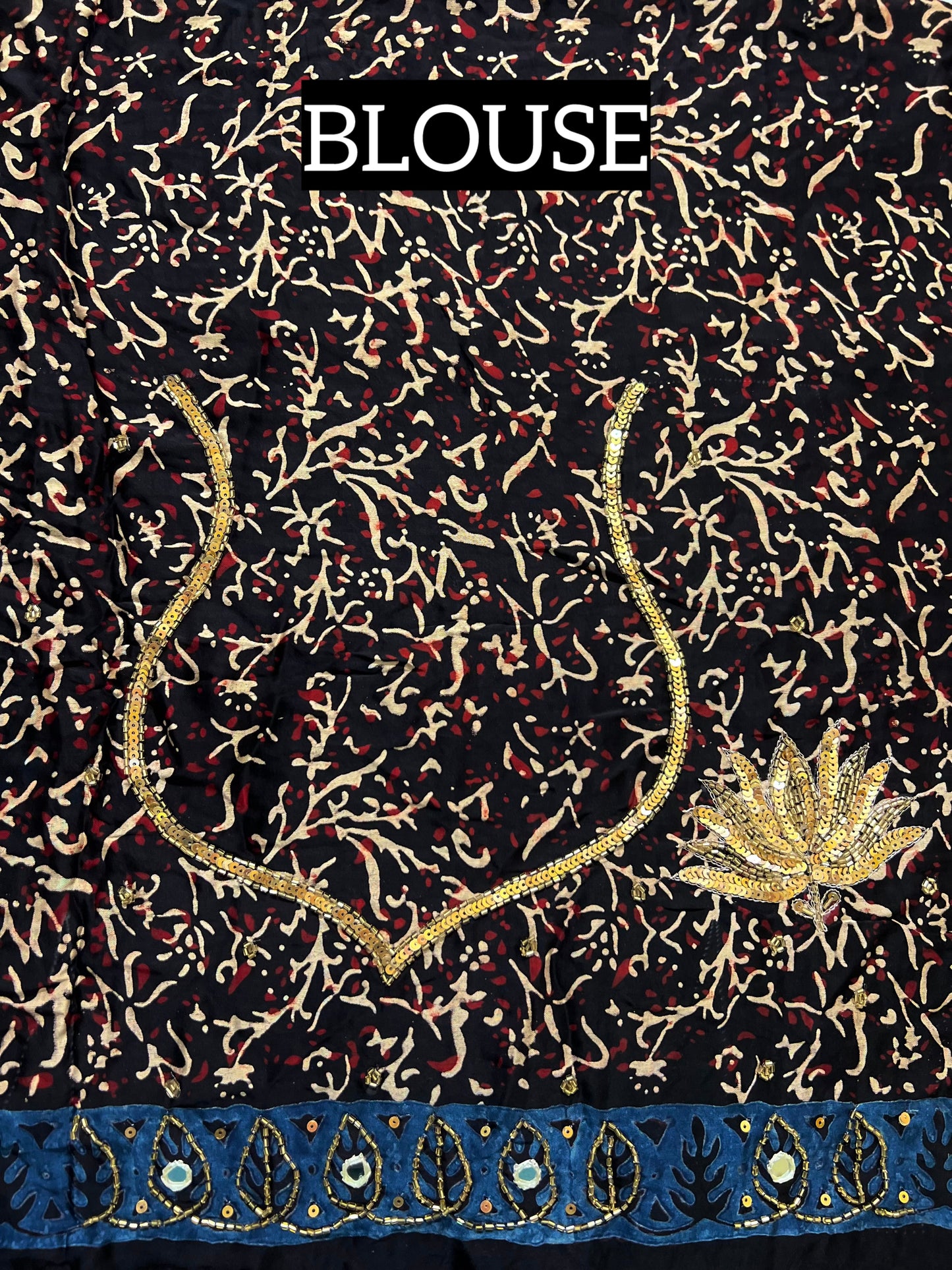 VERMILLION LOTUS - Pure Modal Ajrakh Hand Embroidered Saree