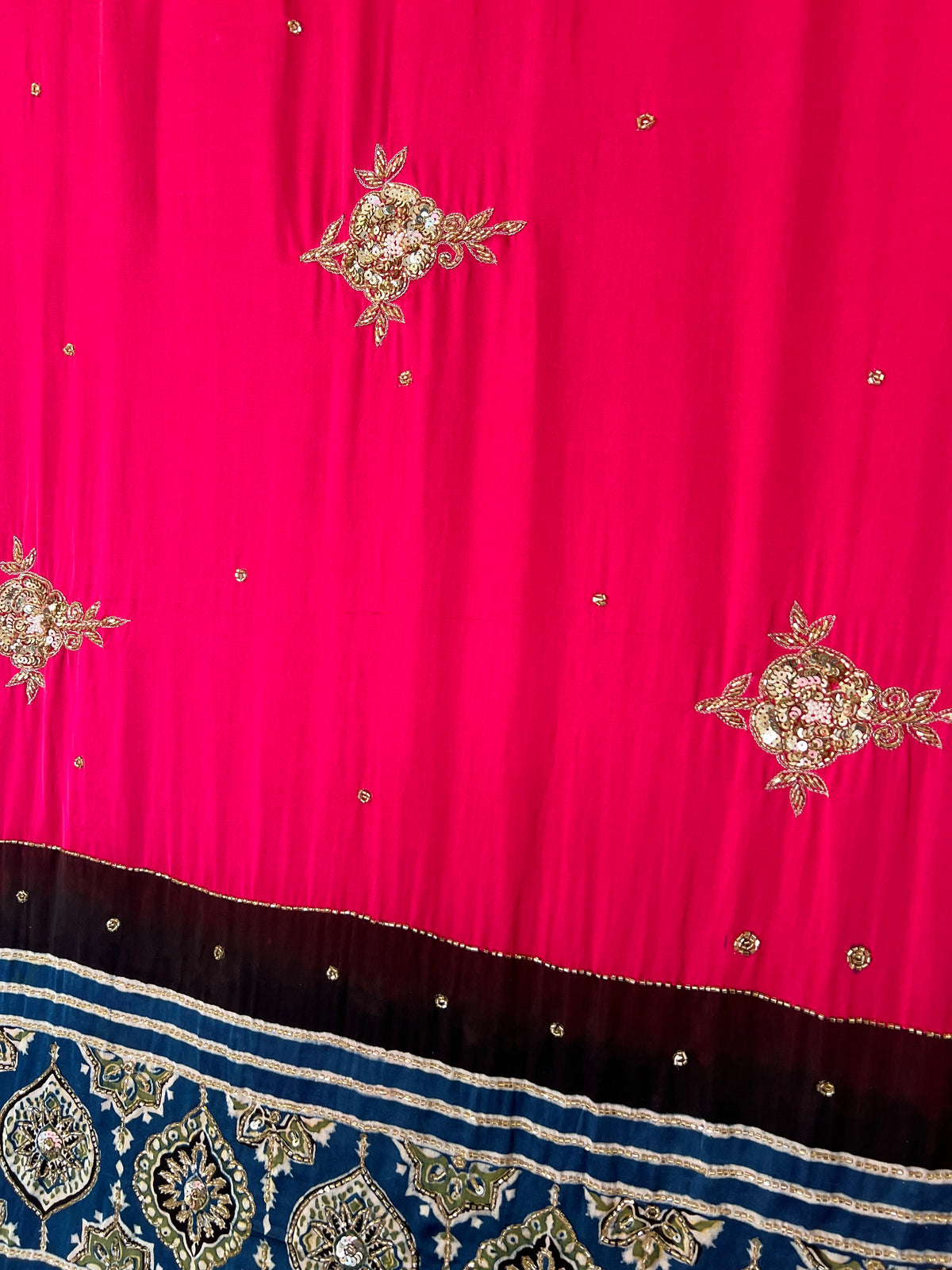 WHIMSY ROSE - Pure Modal Ajrakh Hand Embroidered Saree