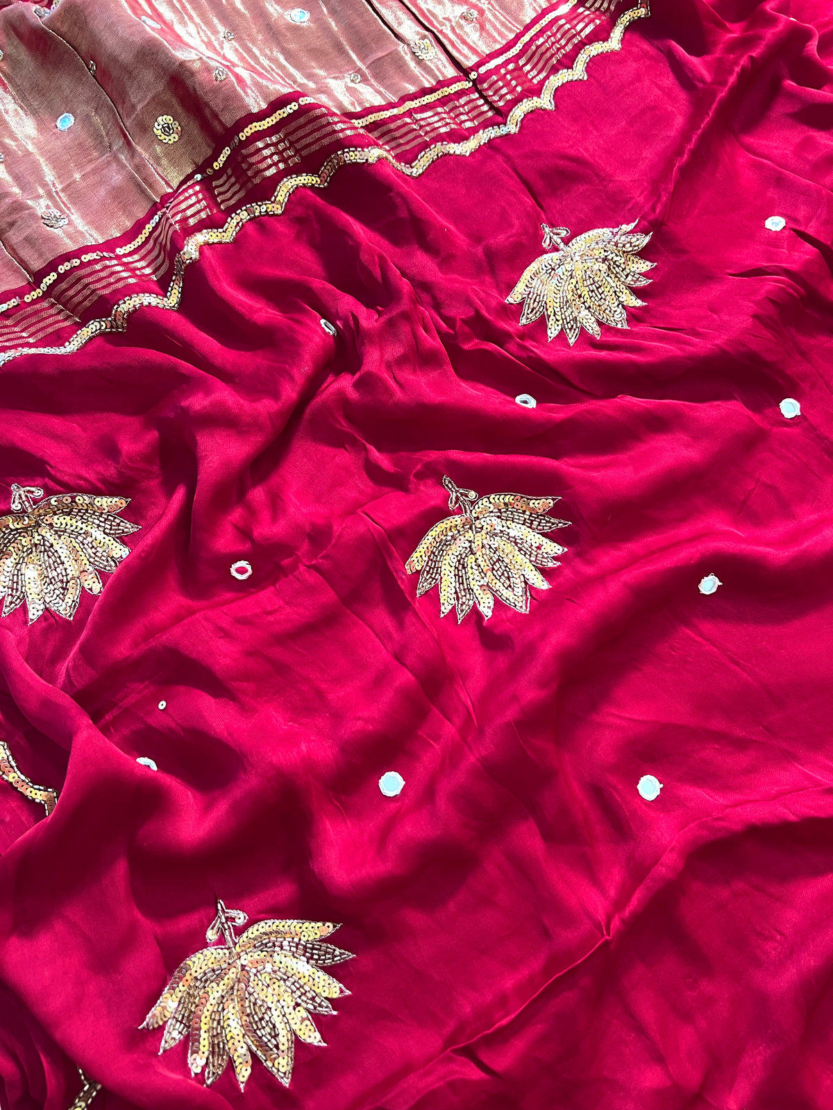 RUBY LOTUS - Pure Modal Hand Embroidered Saree with Tassels