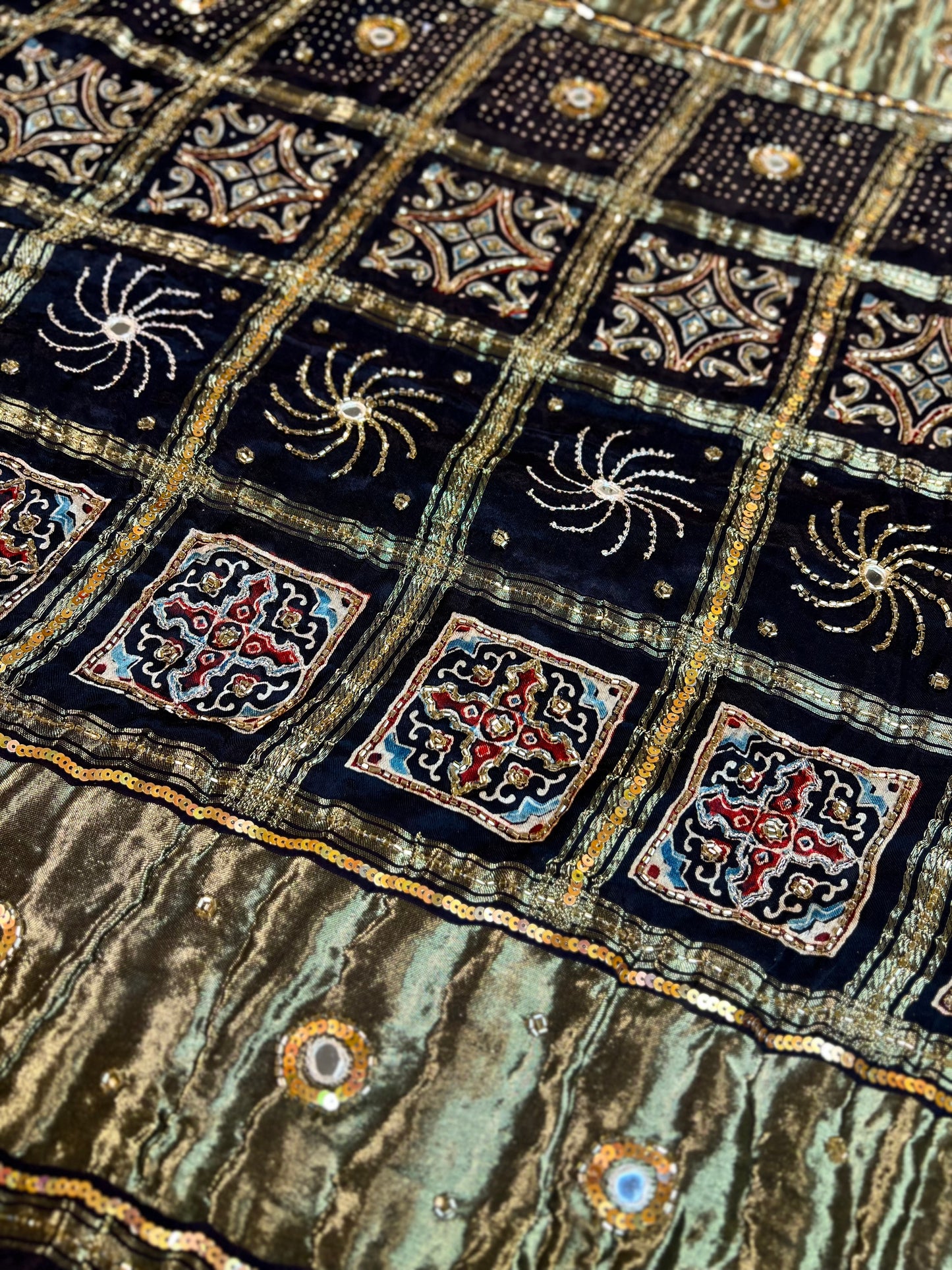 REGAL BLACK - Pure Modal Ajrakh Hand Embroidered Saree