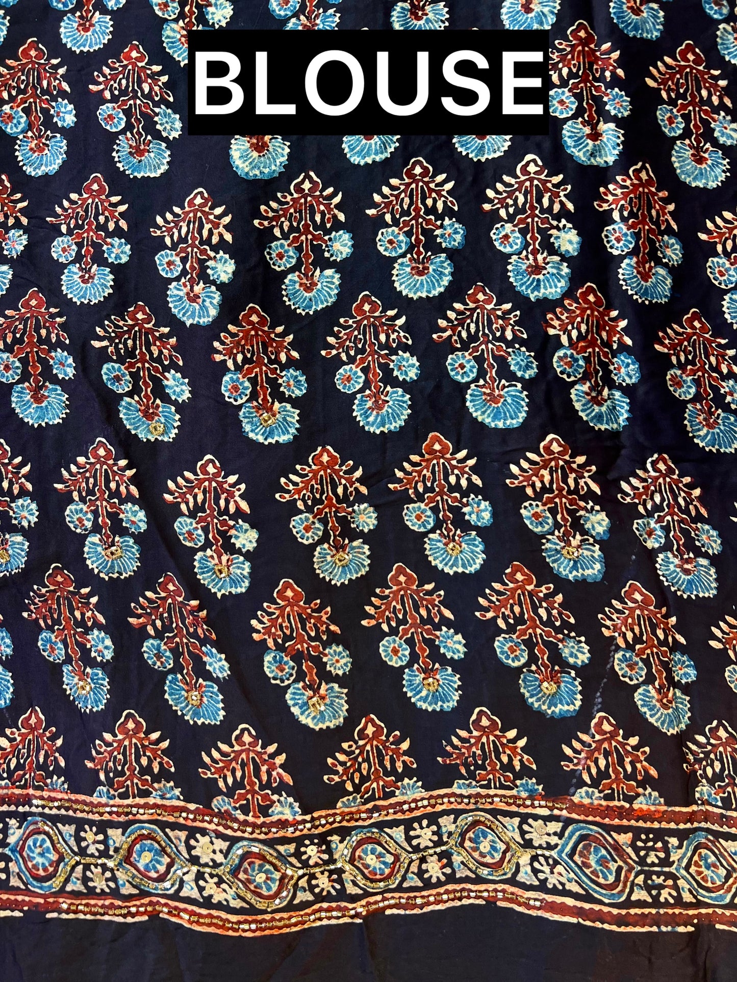 ASTRAL BLUE - Pure Modal Ajrakh Hand Embroidered Saree